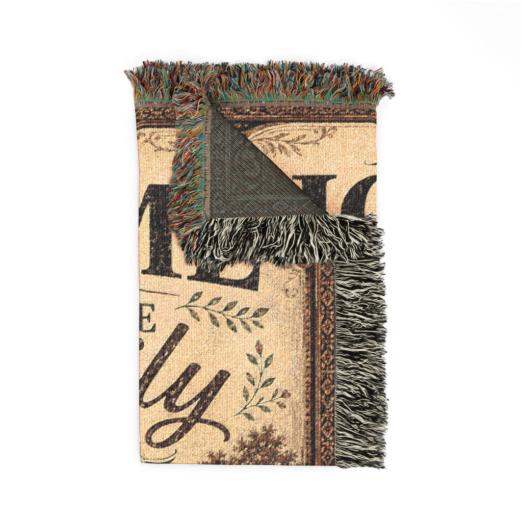 Home Is Where Family Begins Woven Blanket | Premium Cotton Throw