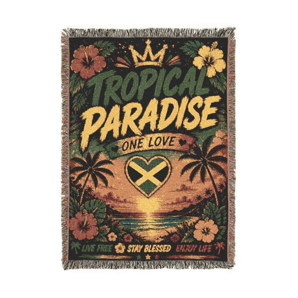 Tropical Paradise One Love Woven Blanket | Caribbean Beach Throw | Island Home Decor