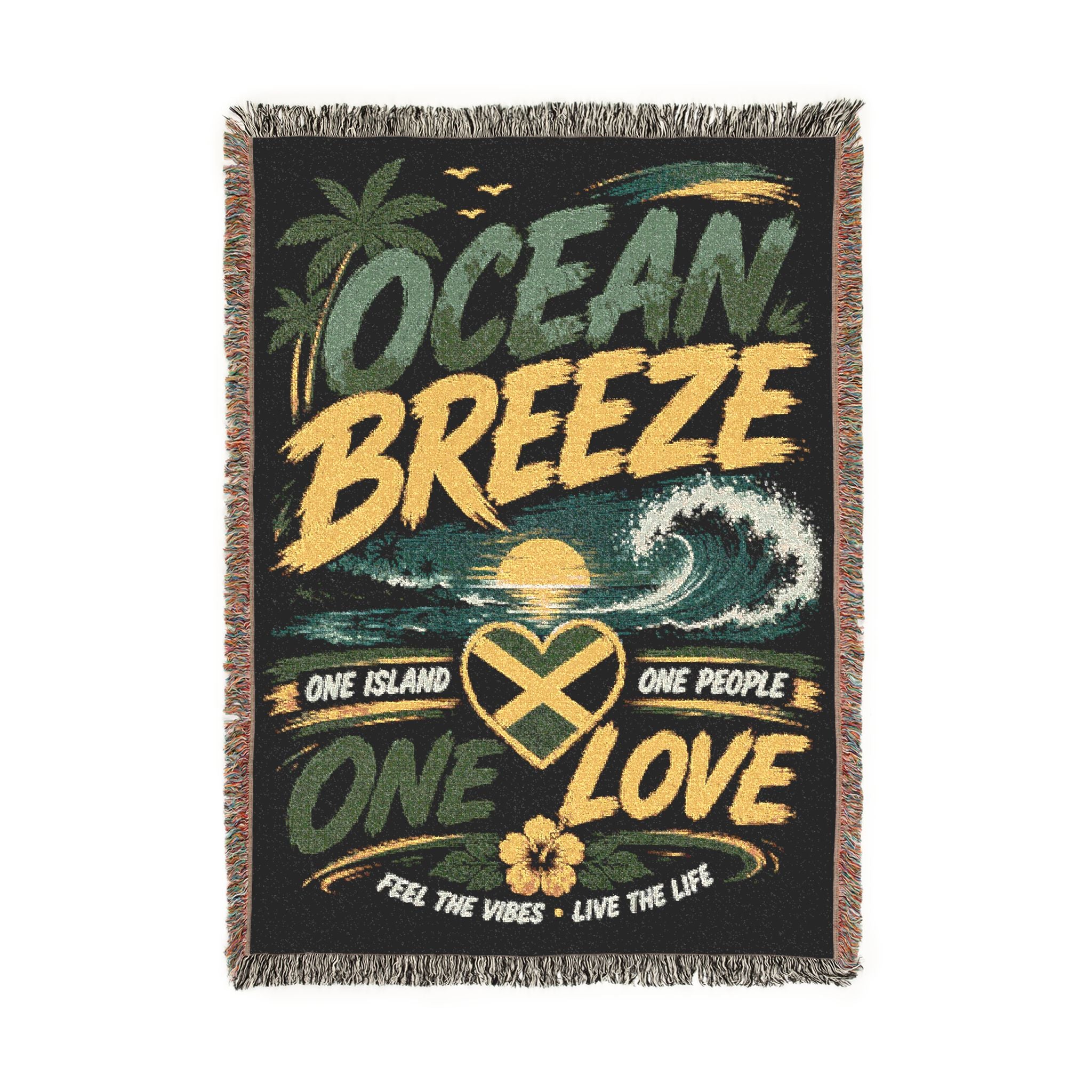 Ocean Breeze One Love Woven Blanket | Caribbean Beach Throw | Tropical Home Decor
