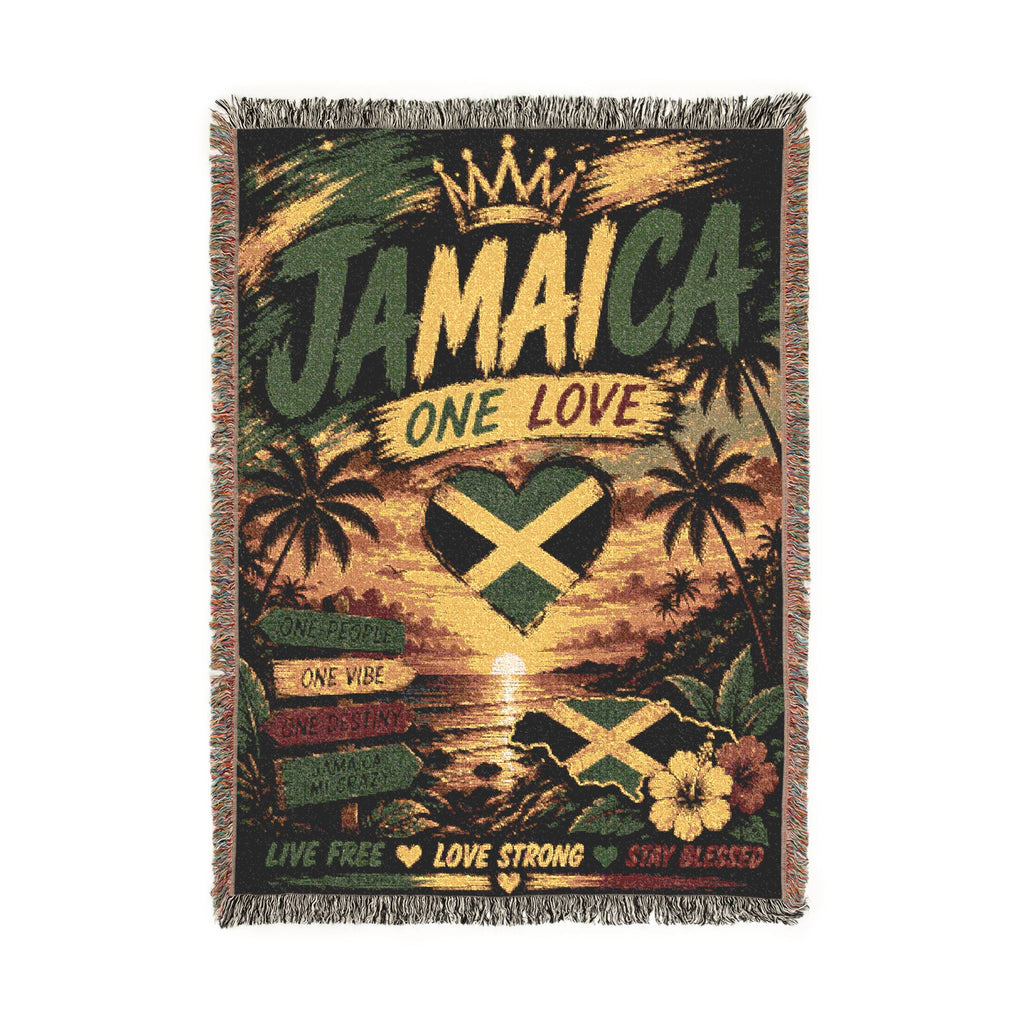 Jamaica One Love Live Free Woven Blanket | Caribbean Throw | Reggae Home Décor