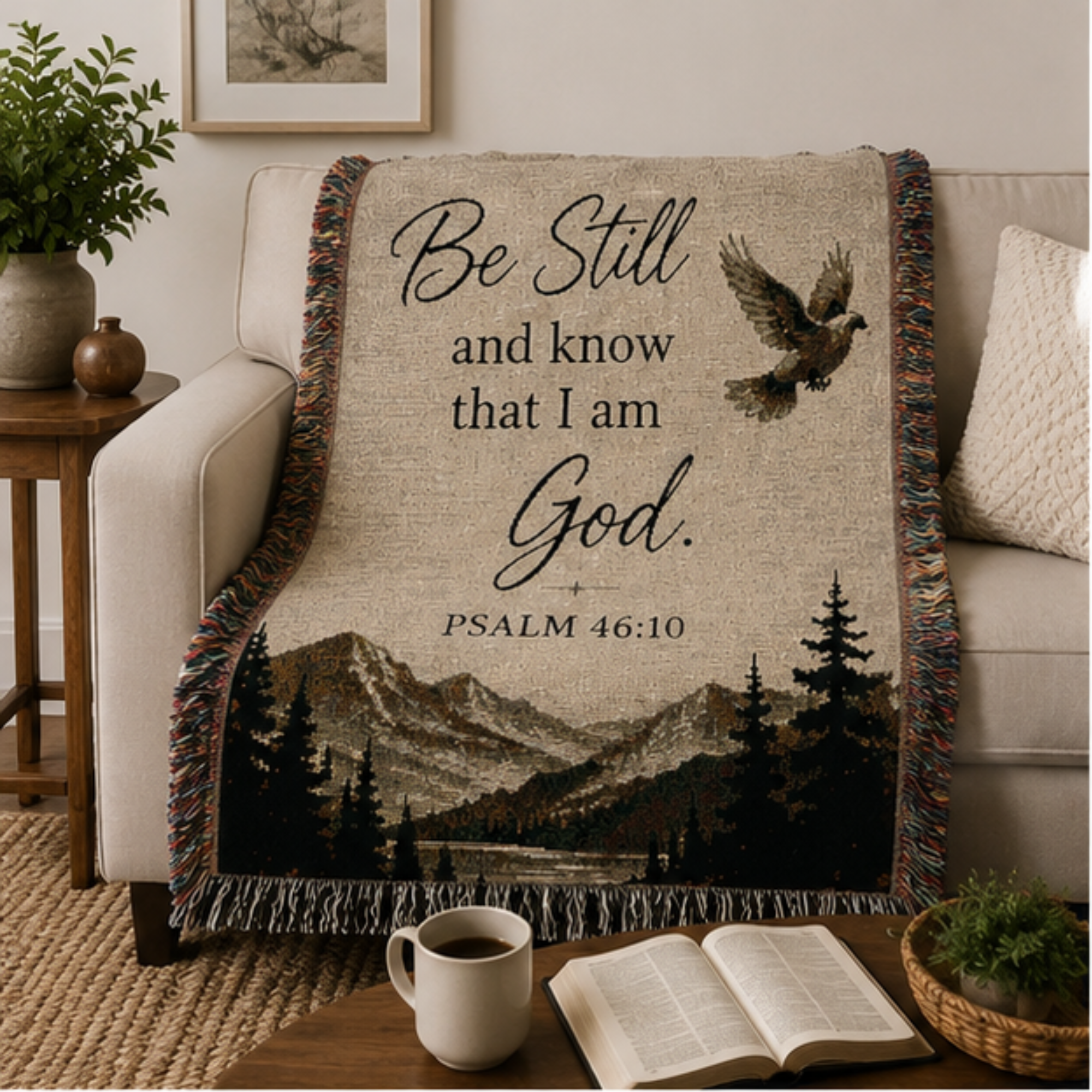 Be Still and Know | Inspirational Christian Woven Blanket | Faith Home Décor Throw | Cozy Religious Gift