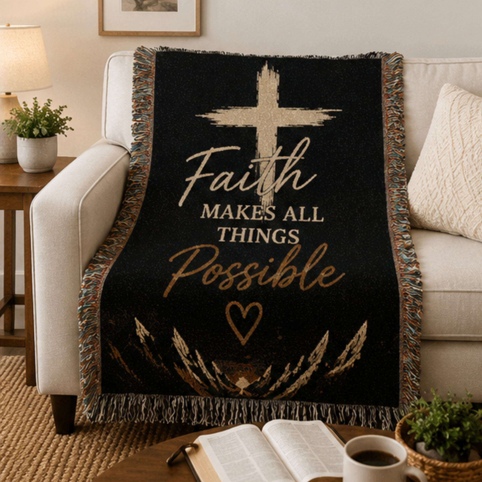 Faith Makes All Things Possible Woven Blanket