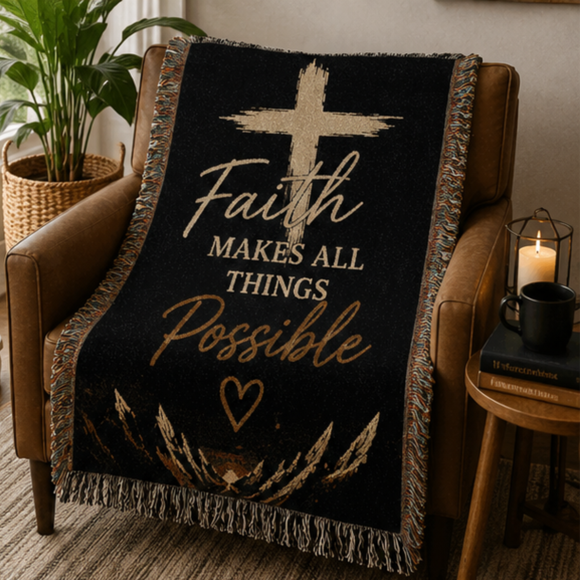 Faith Makes All Things Possible Woven Blanket