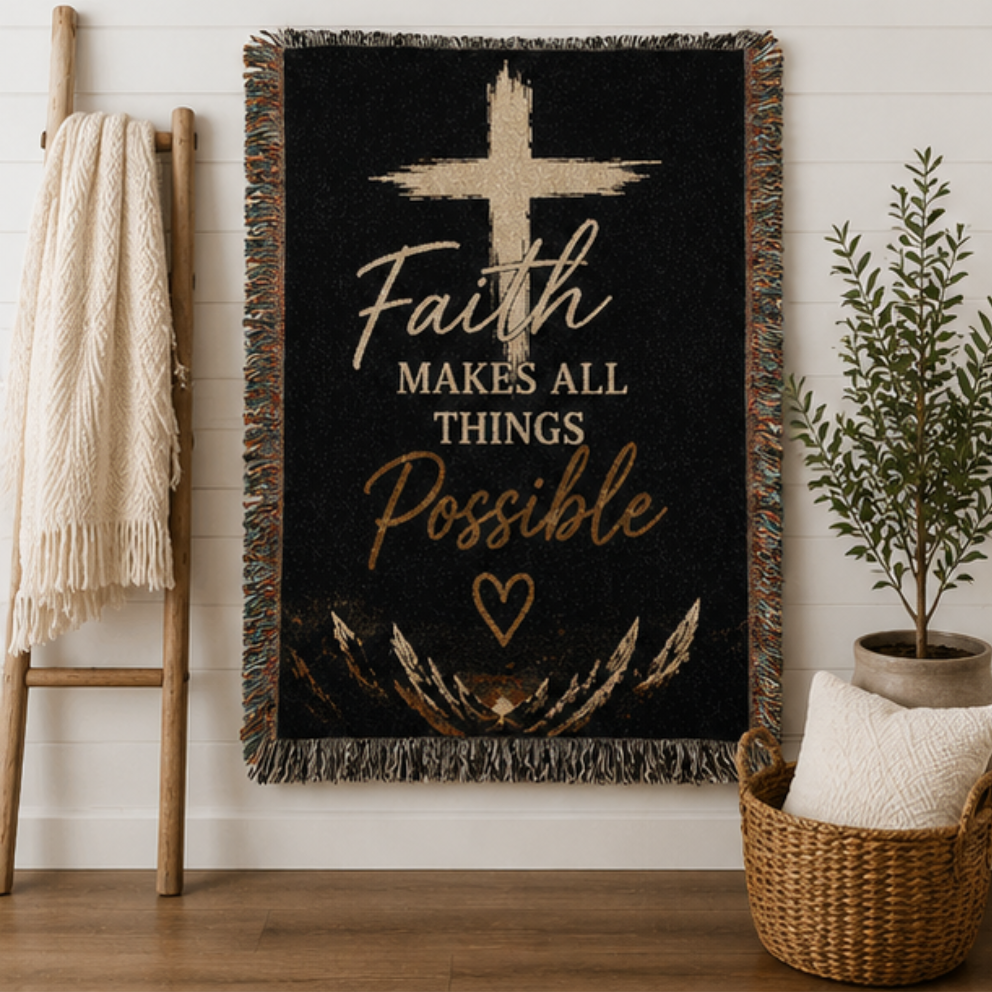 Faith Makes All Things Possible Woven Blanket