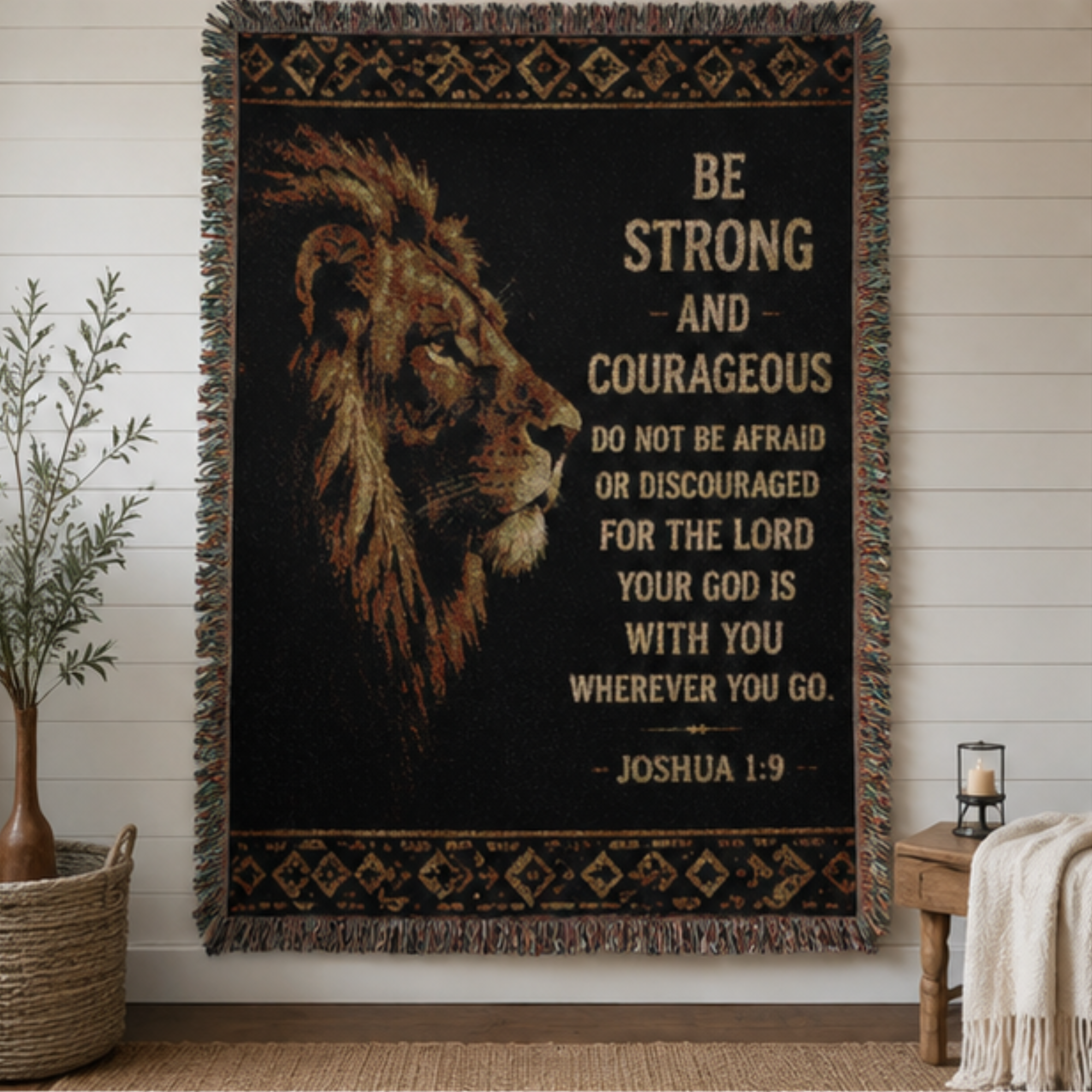 Inspirational Eagle Woven Blanket — "Be Strong and Courageous" Throw