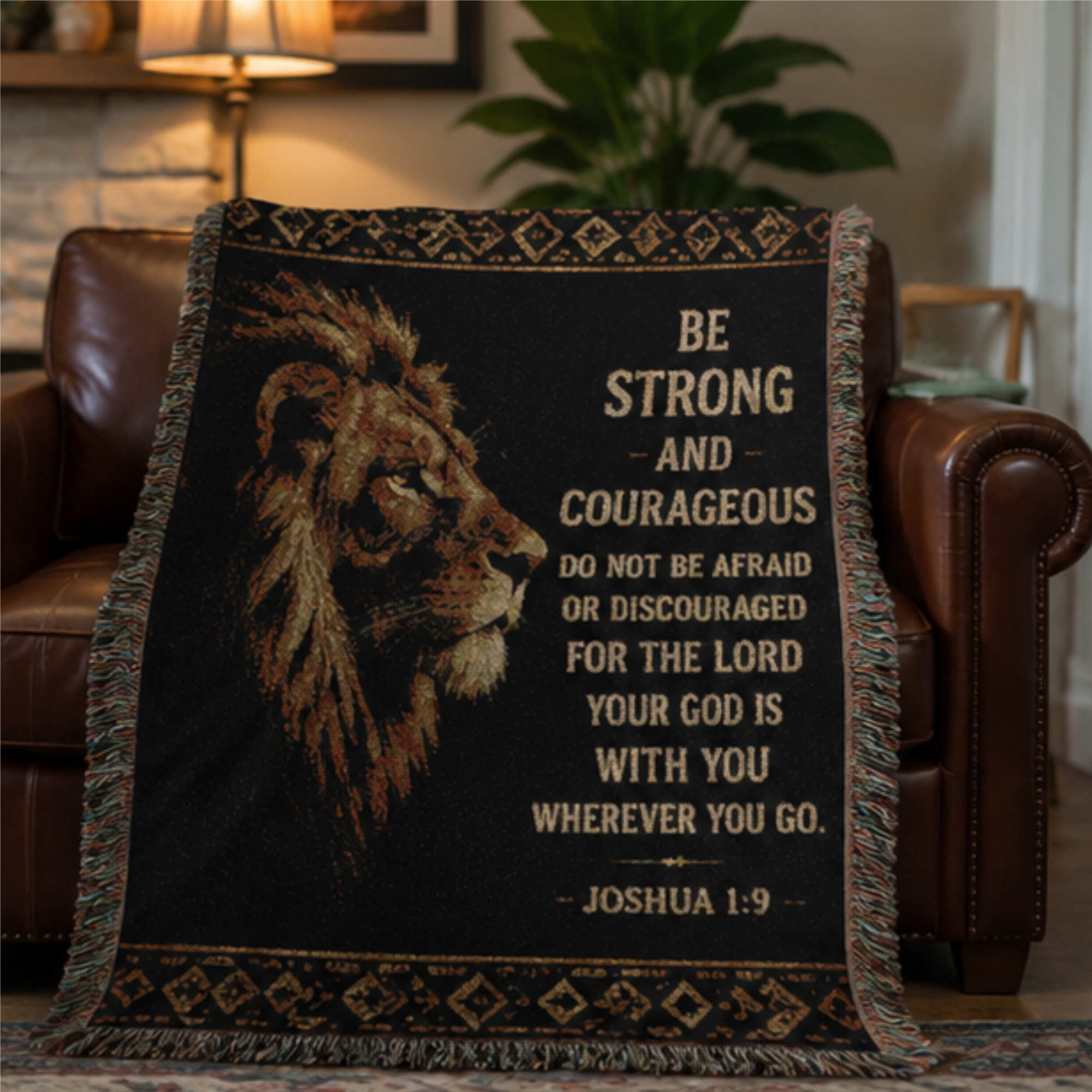 Inspirational Eagle Woven Blanket — "Be Strong and Courageous" Throw