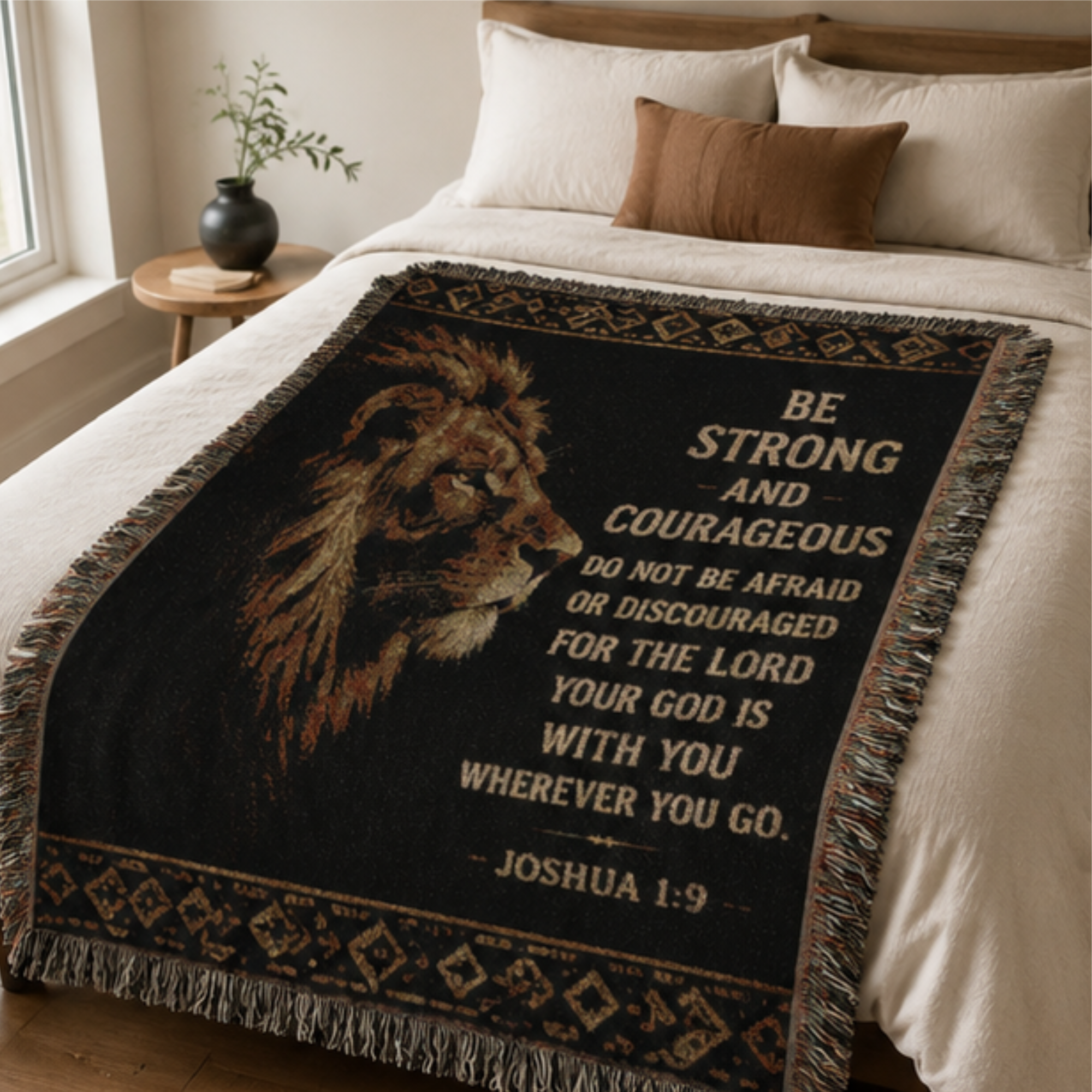 Inspirational Eagle Woven Blanket — "Be Strong and Courageous" Throw