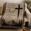 52 x 37 Inspirational Christian Woven Blanket – "I Can Do All Things Through Christ" Cross Throw