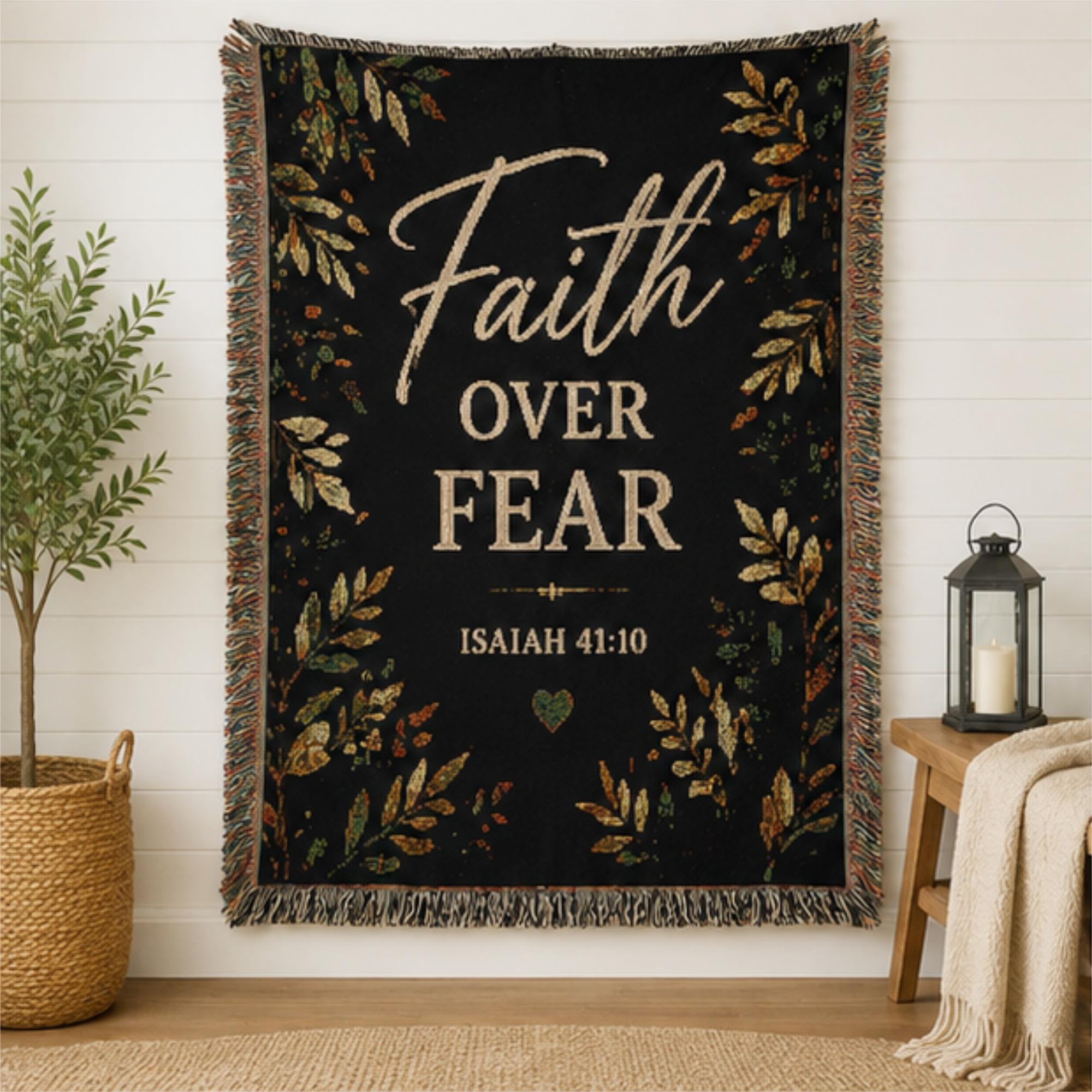 Faith Over Fear Christian Woven Blanket | Isaiah 41:10 Inspirational Throw