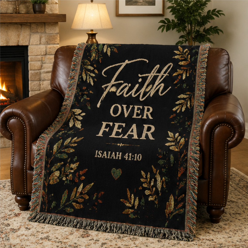 Faith Over Fear Christian Woven Blanket | Isaiah 41:10 Inspirational Throw