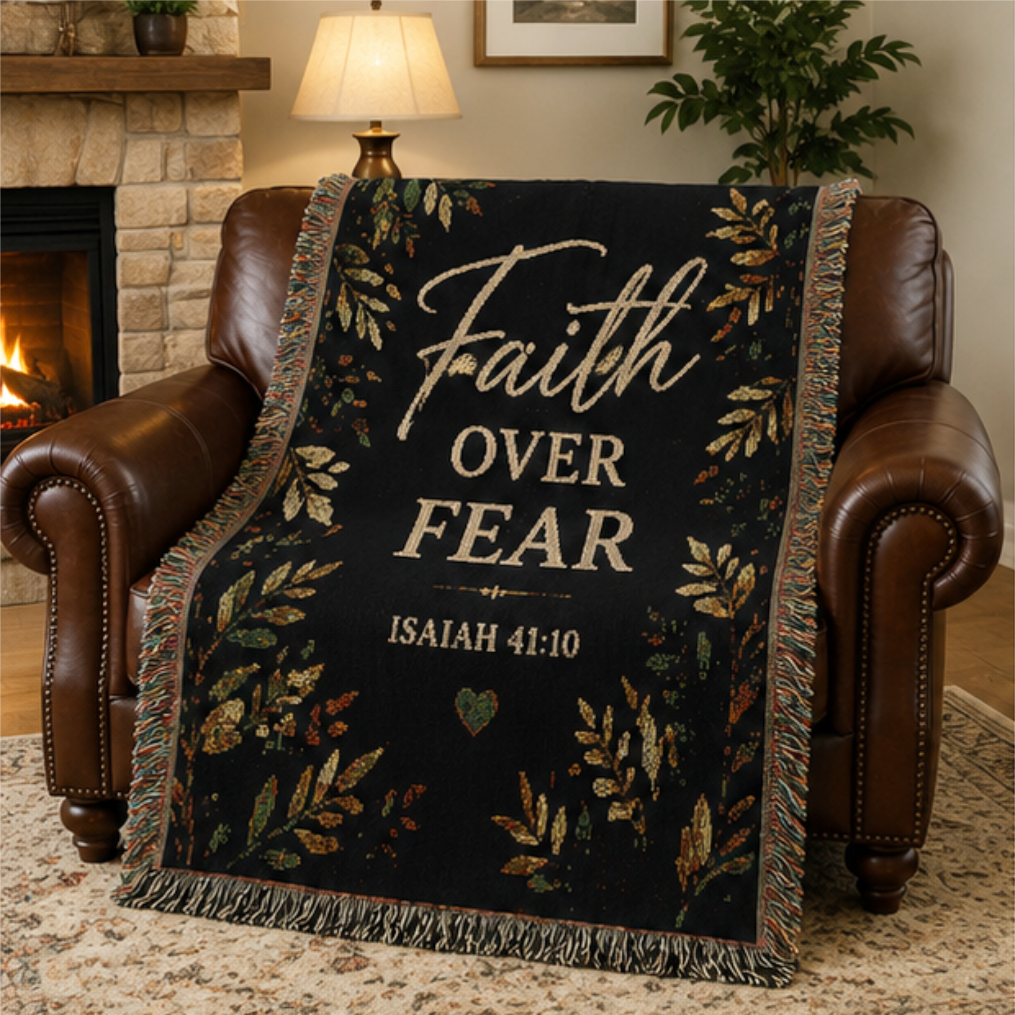 Faith Over Fear Christian Woven Blanket | Isaiah 41:10 Inspirational Throw