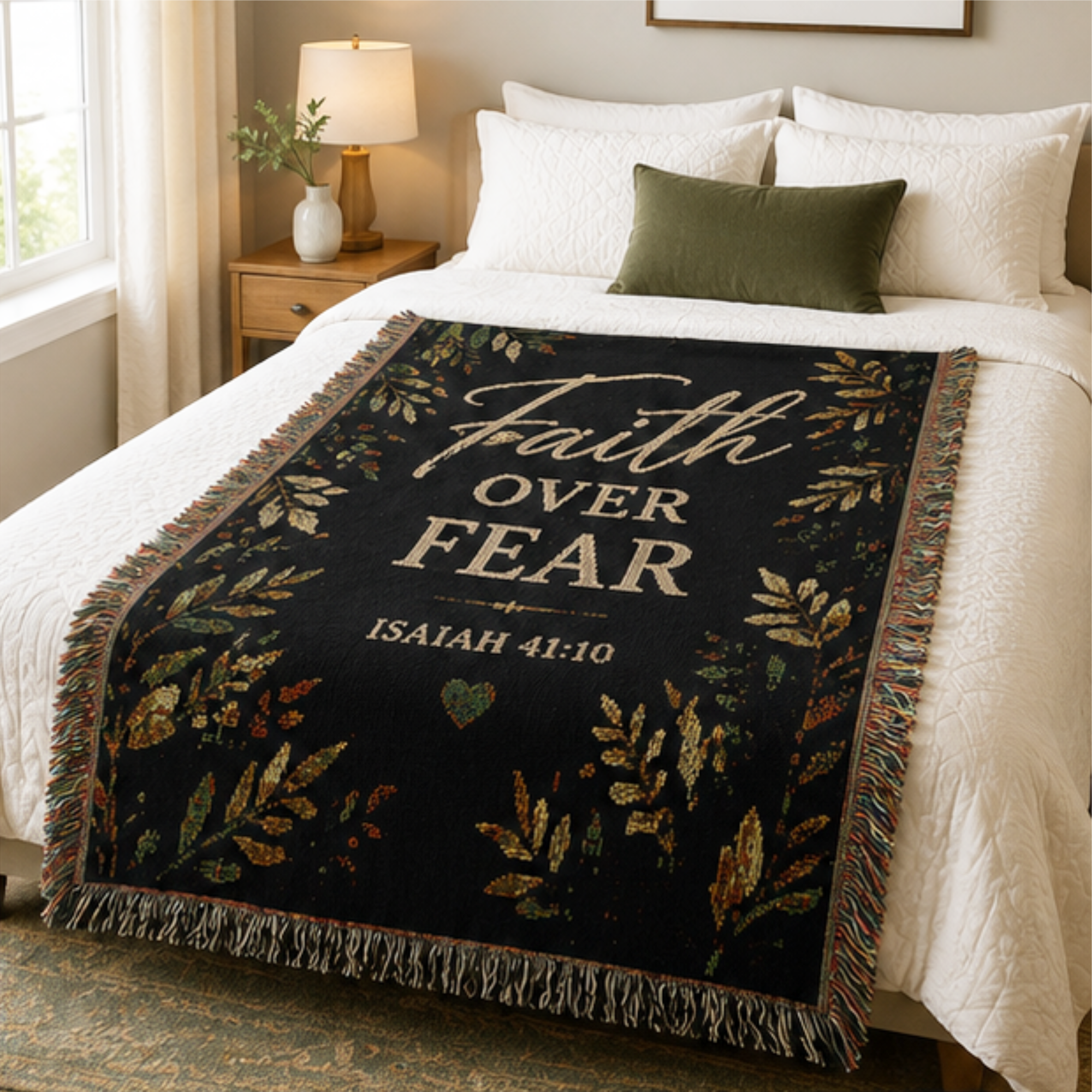 Faith Over Fear Christian Woven Blanket | Isaiah 41:10 Inspirational Throw