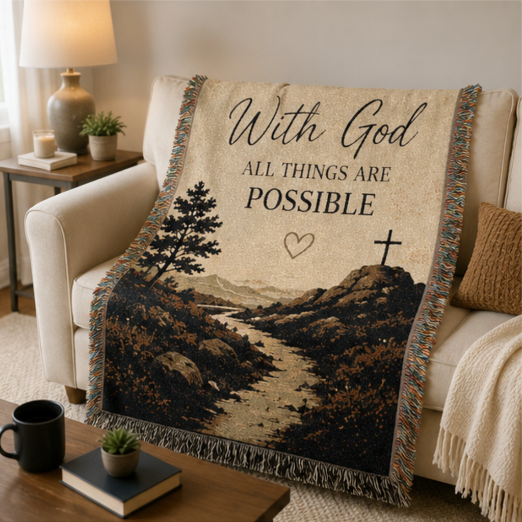 With God All Things Are Possible Christian Woven Blanket | Inspirational Faith Throw