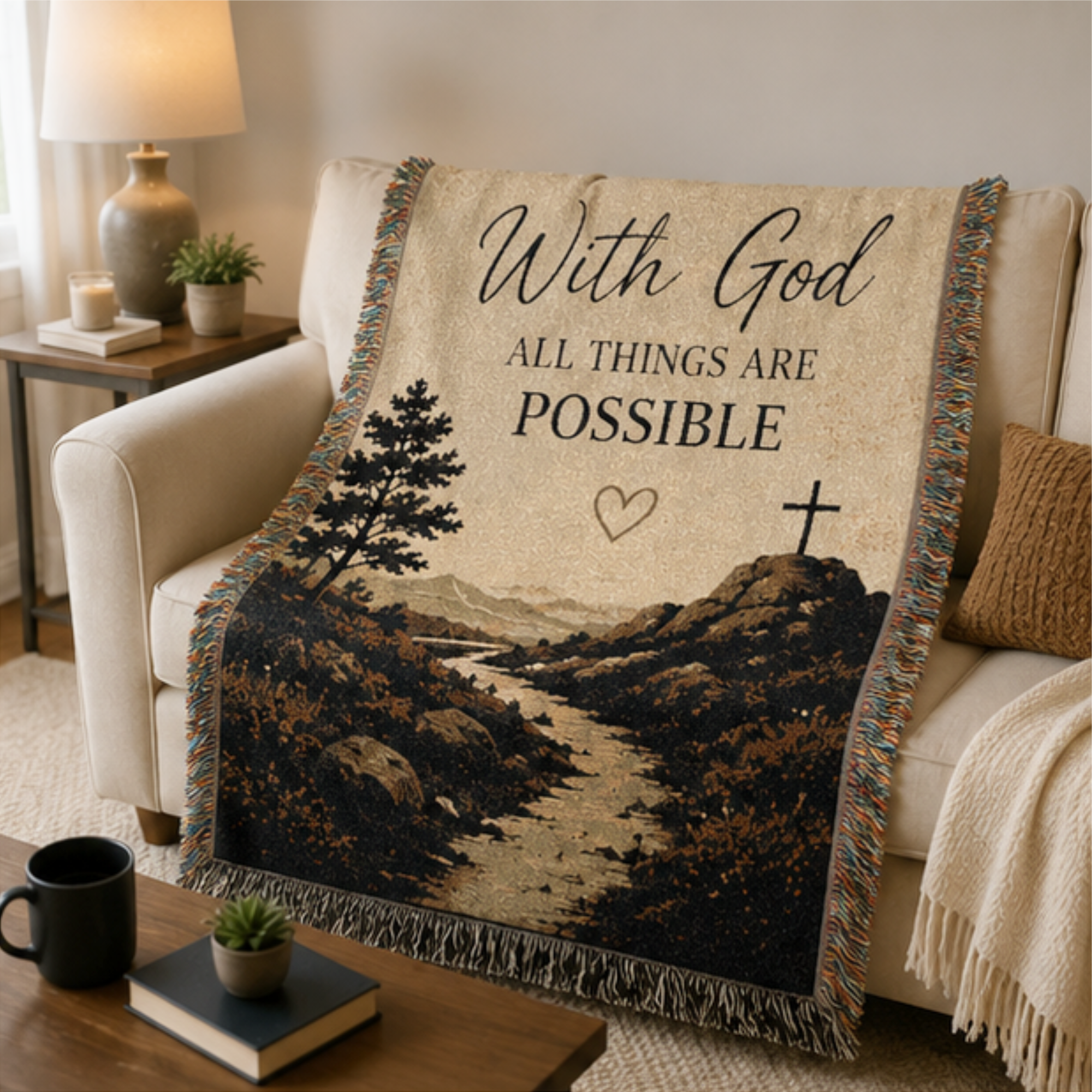 With God All Things Are Possible Christian Woven Blanket | Inspirational Faith Throw