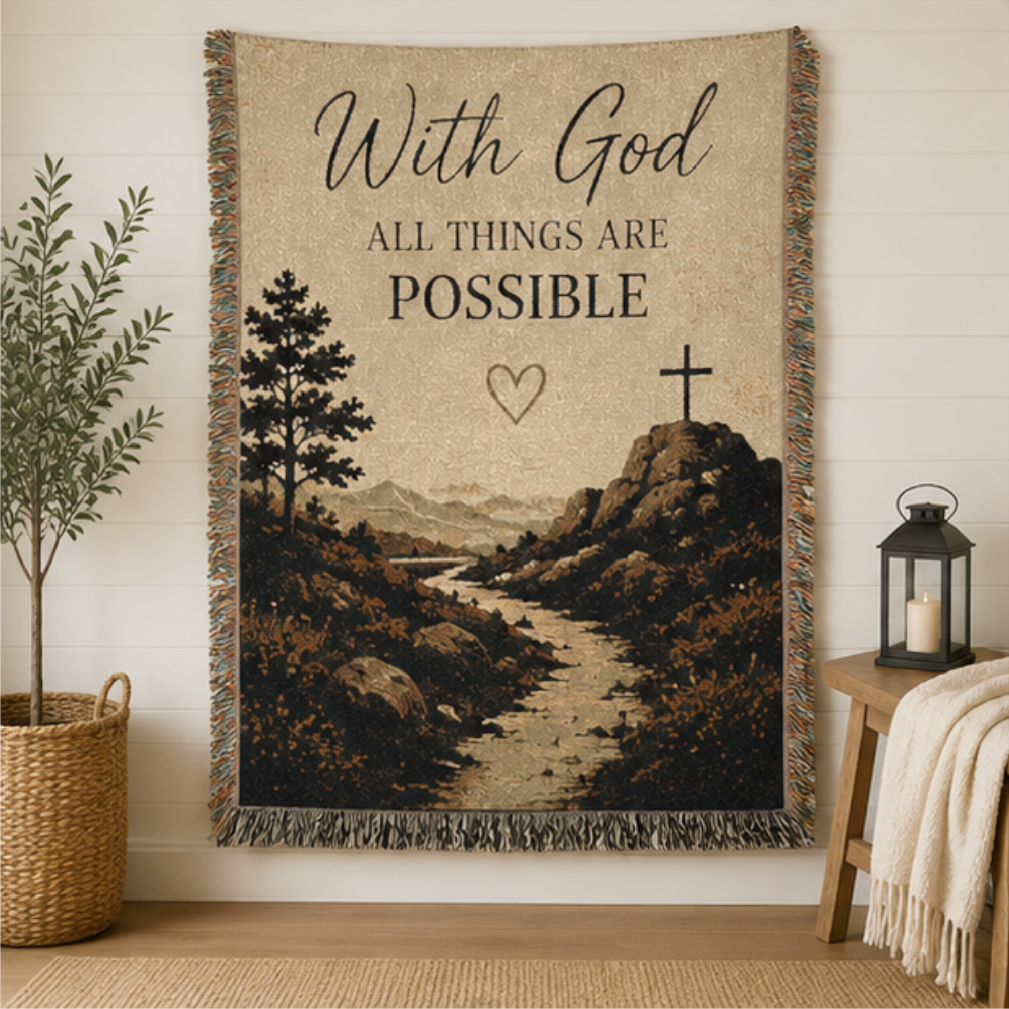 With God All Things Are Possible Christian Woven Blanket | Inspirational Faith Throw