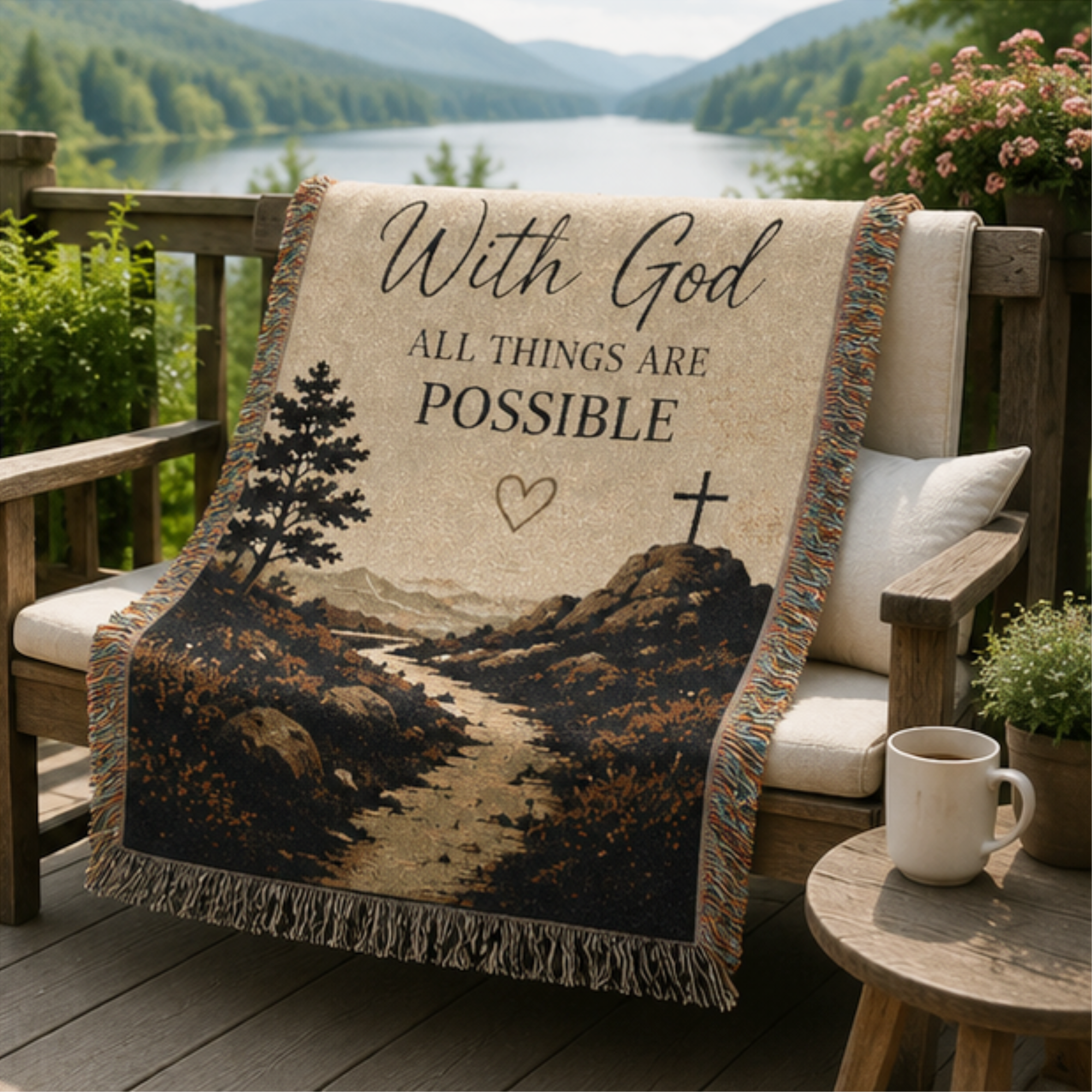 With God All Things Are Possible Christian Woven Blanket | Inspirational Faith Throw