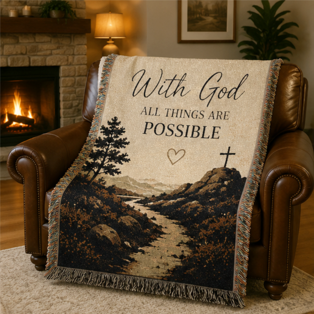 With God All Things Are Possible Christian Woven Blanket | Inspirational Faith Throw