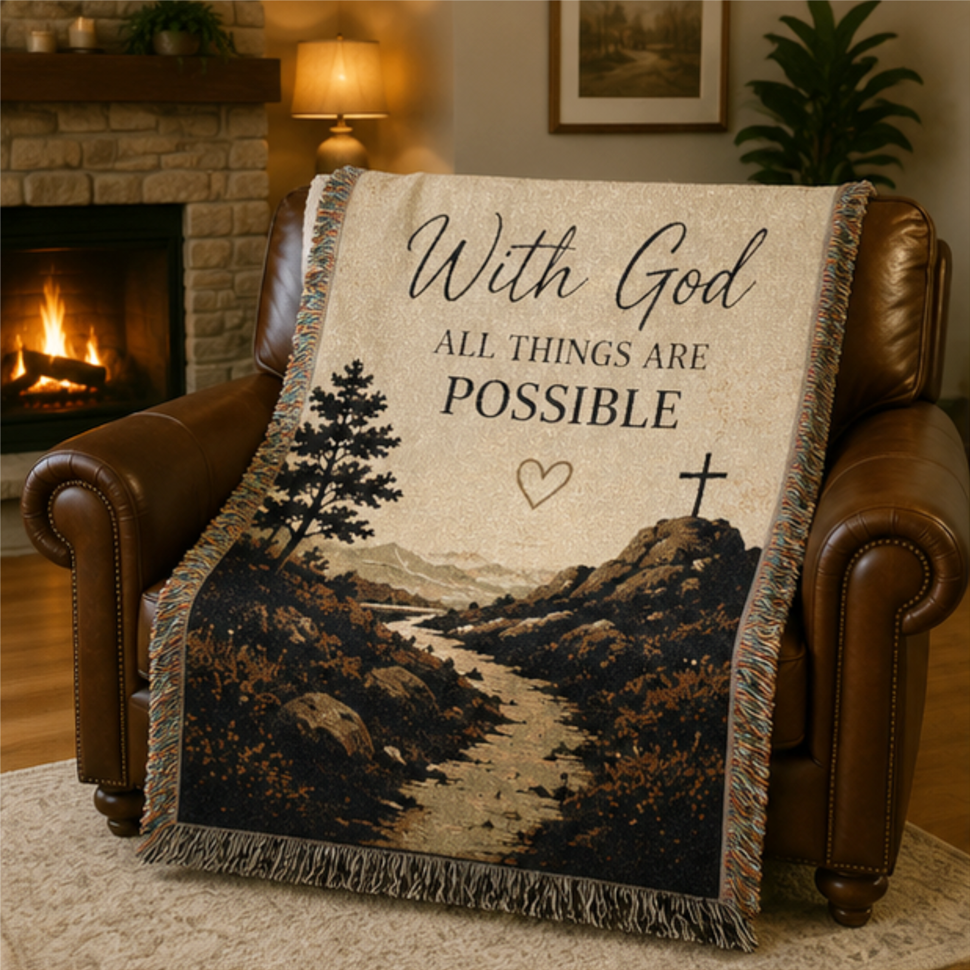 With God All Things Are Possible Christian Woven Blanket | Inspirational Faith Throw