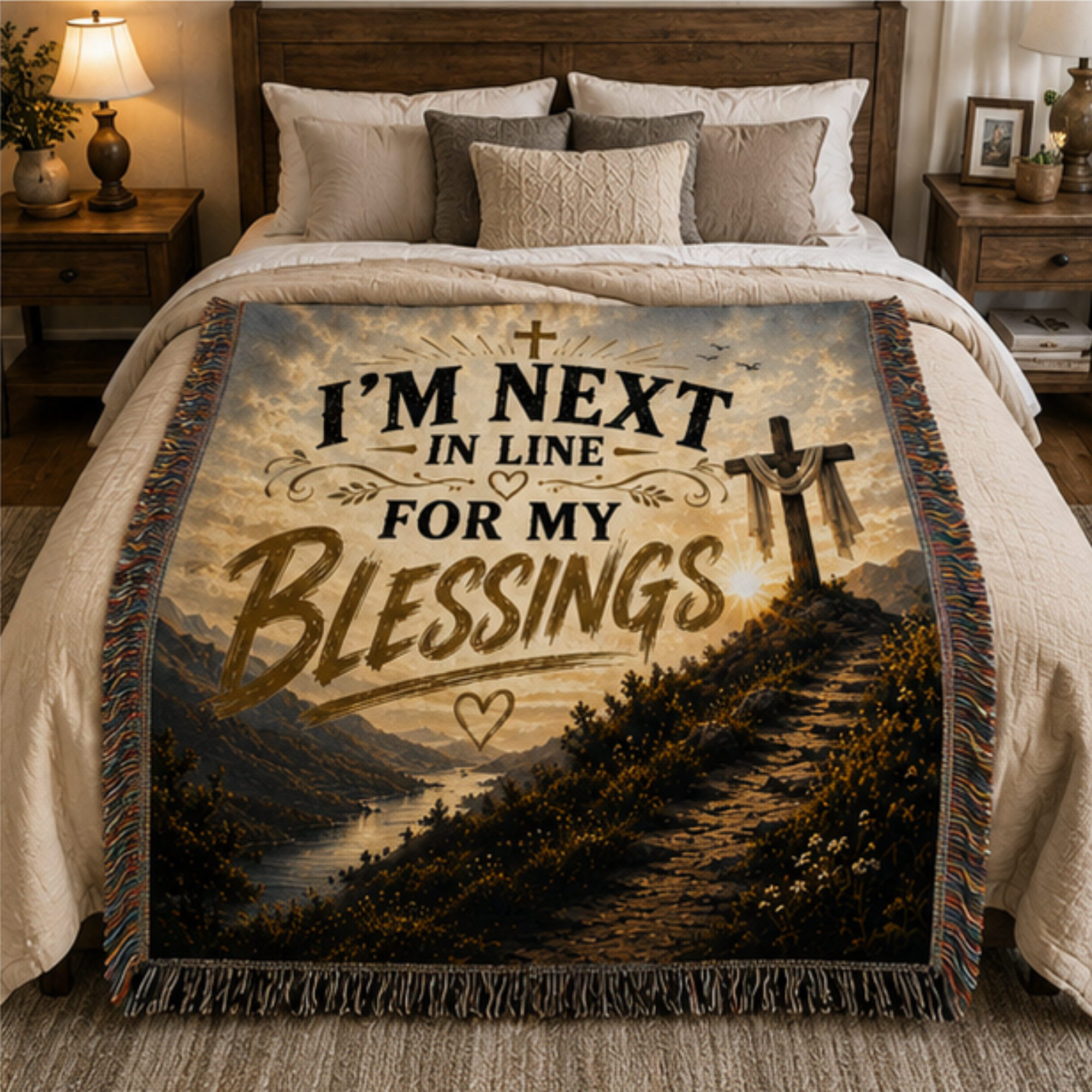 I'm Next in Line for My Blessings Christian Woven Blanket | Inspirational Faith Throw