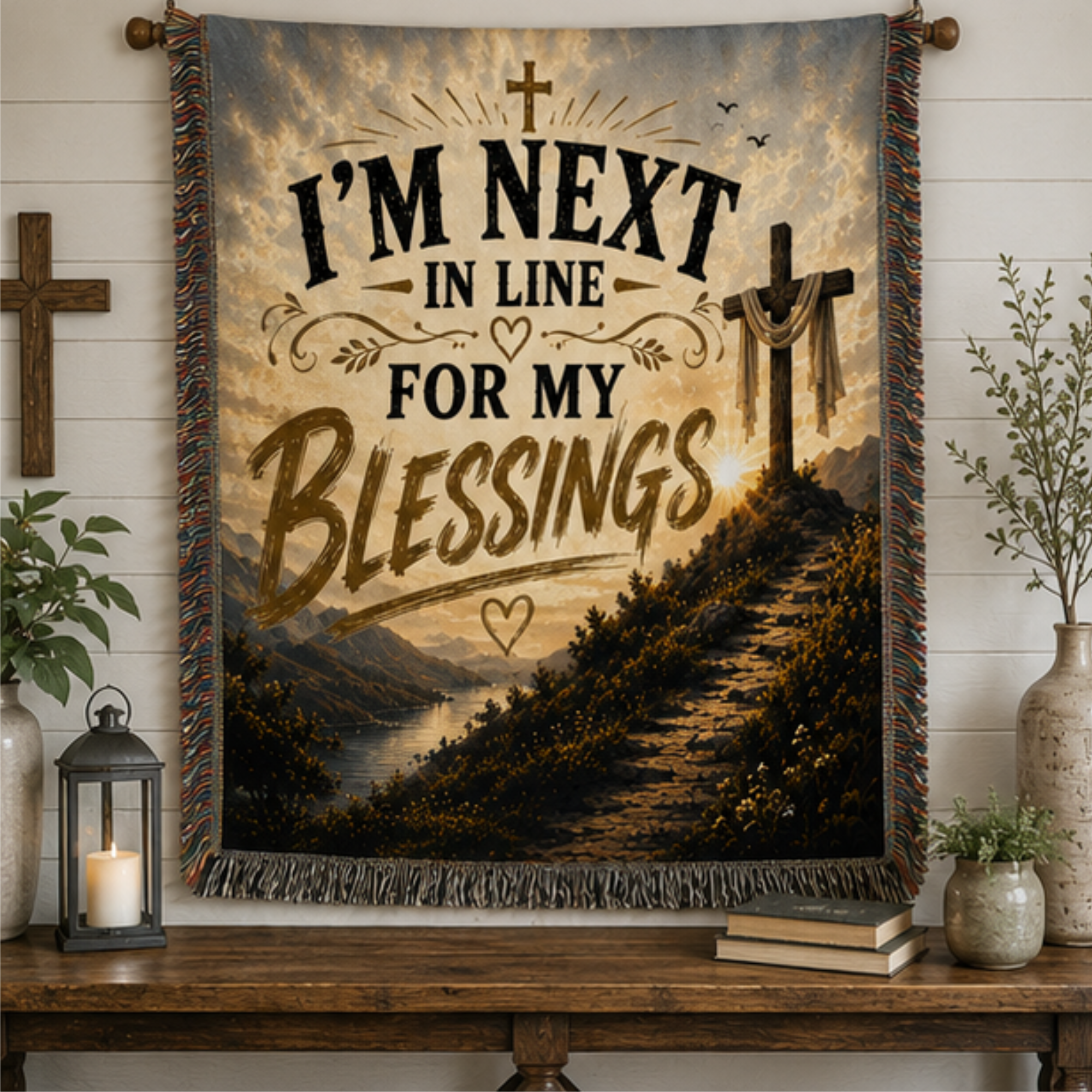 I'm Next in Line for My Blessings Christian Woven Blanket | Inspirational Faith Throw