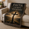 Faith Can Move Mountains Christian Woven Blanket | Inspirational Cross Throw