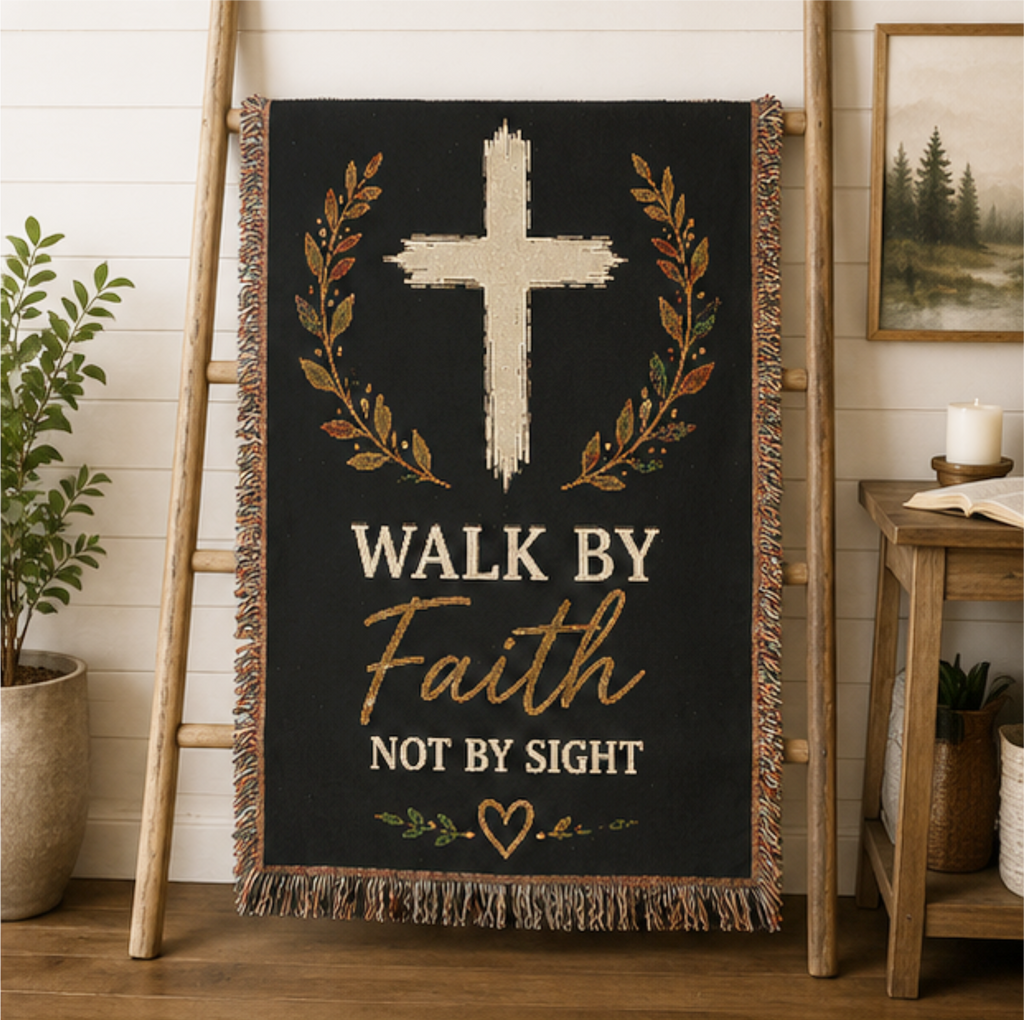 Walk by Faith Not by Sight Christian Woven Blanket | Inspirational Cross Throw