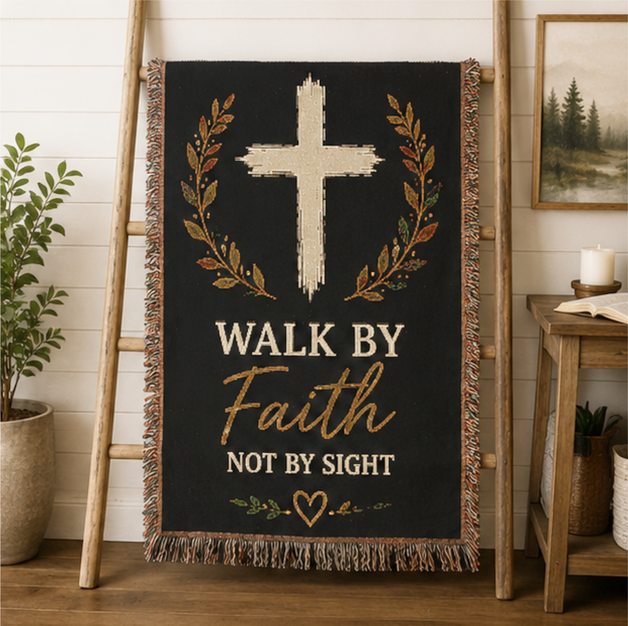 Walk by Faith Not by Sight Christian Woven Blanket | Inspirational Cross Throw