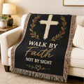 Walk by Faith Not by Sight Christian Woven Blanket | Inspirational Cross Throw