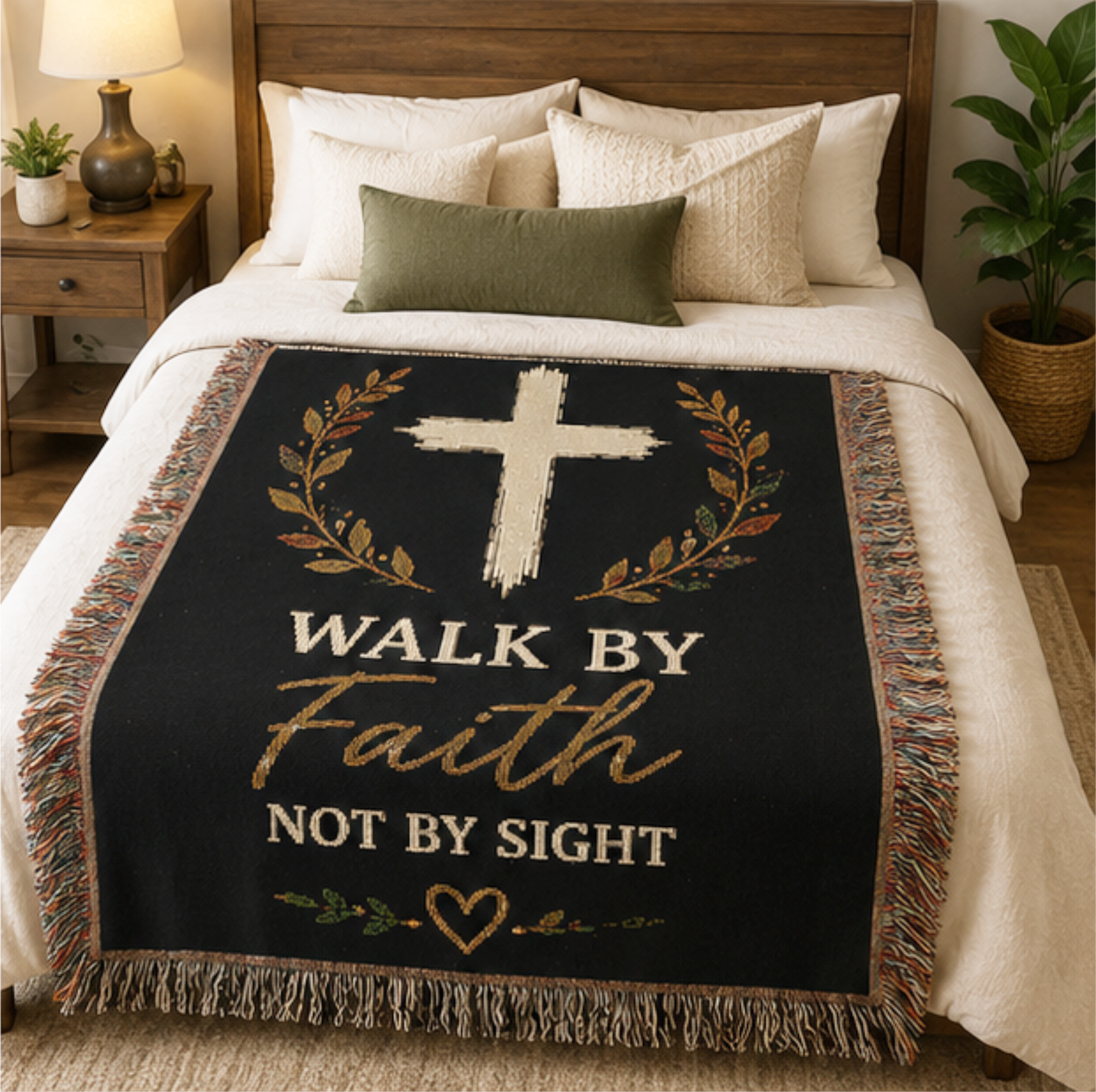 Walk by Faith Not by Sight Christian Woven Blanket | Inspirational Cross Throw