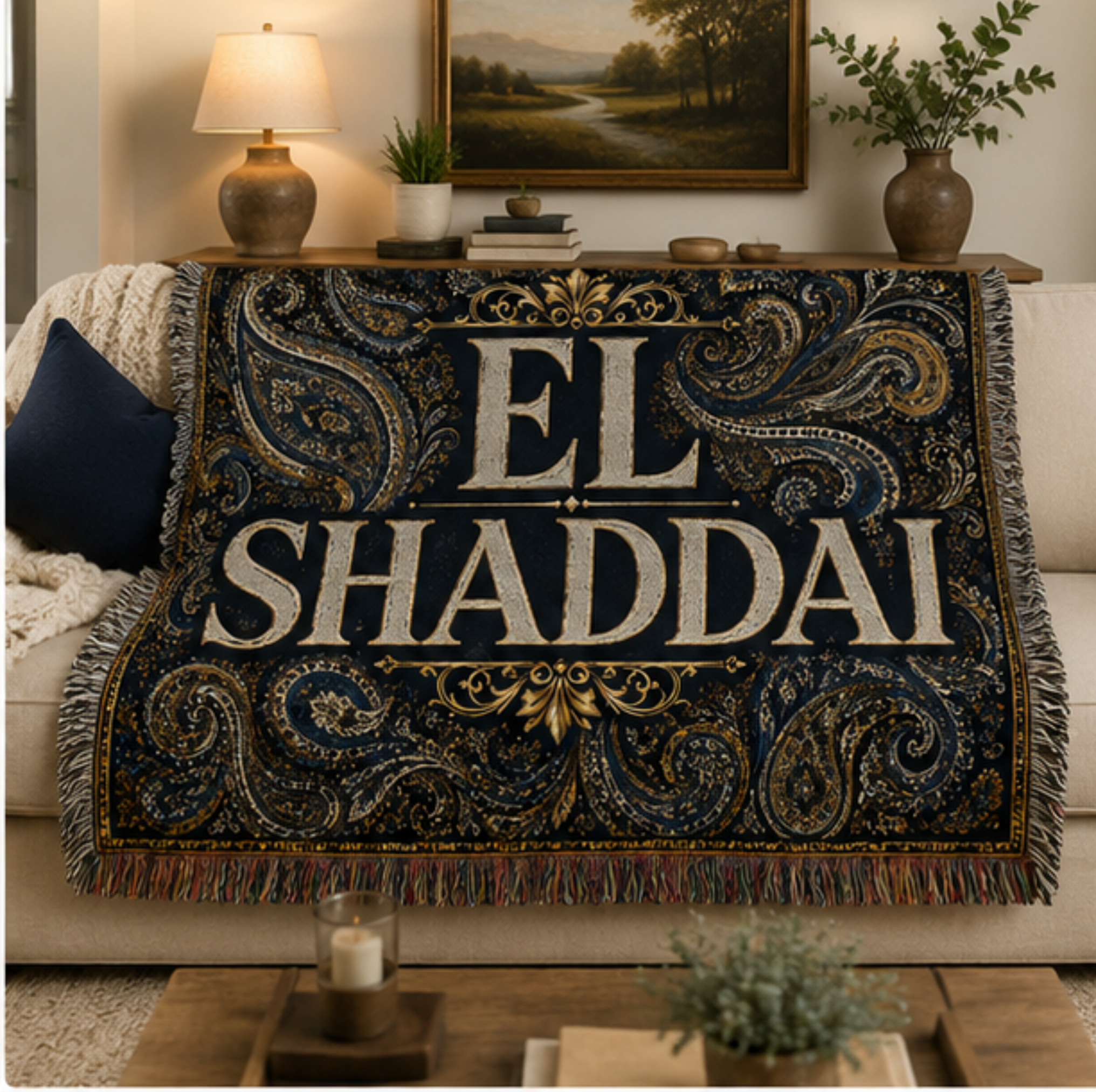 El Shaddai Woven Throw Blanket - Paisley Religious Comfort Throw