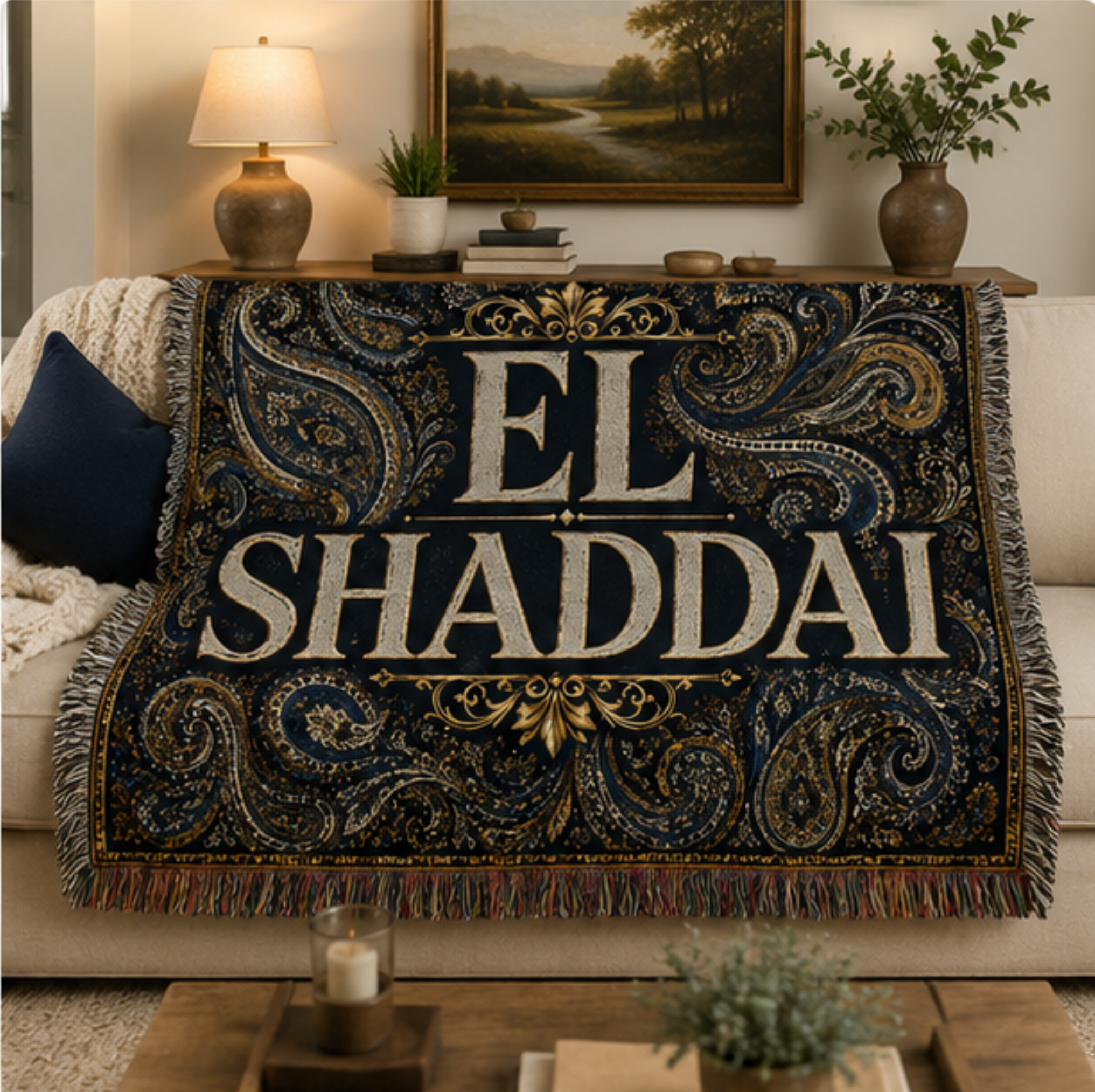 El Shaddai Woven Throw Blanket - Paisley Religious Comfort Throw
