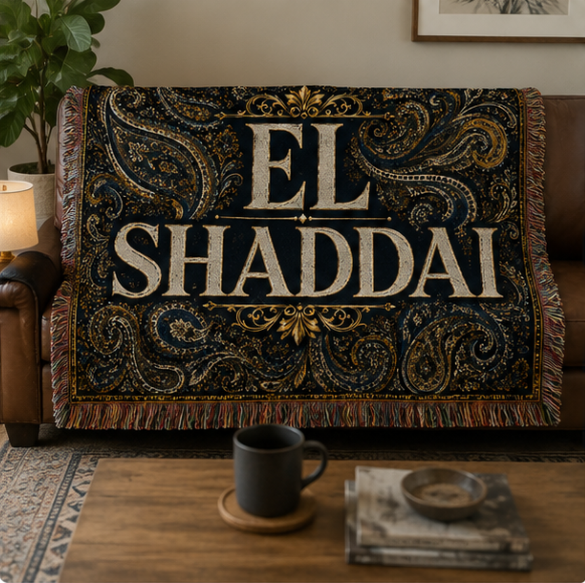 El Shaddai Woven Throw Blanket - Paisley Religious Comfort Throw