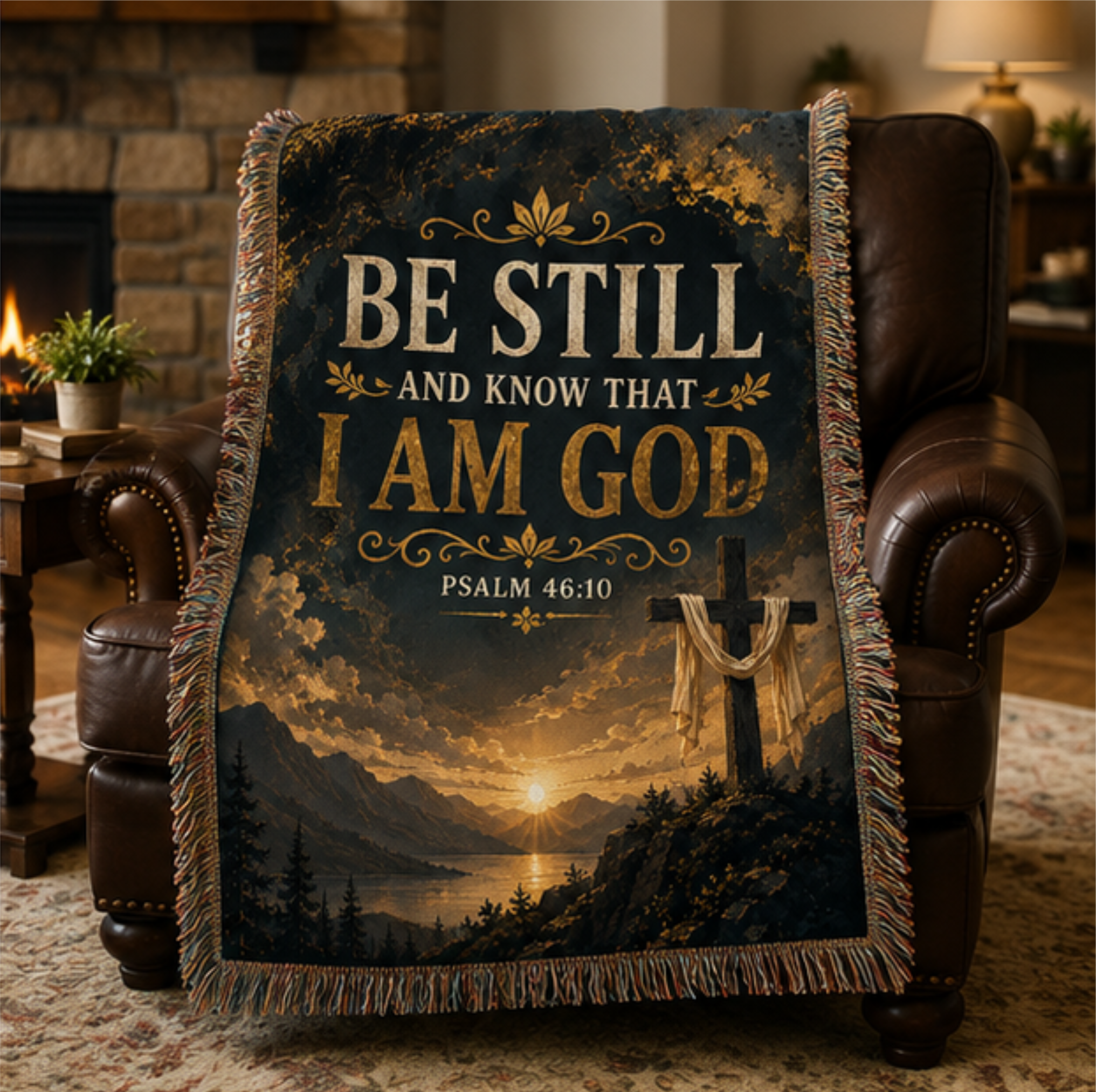 Christian Inspirational Woven Blanket — “Be Still I Am God” Scripture Throw