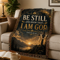 Christian Inspirational Woven Blanket — “Be Still I Am God” Scripture Throw