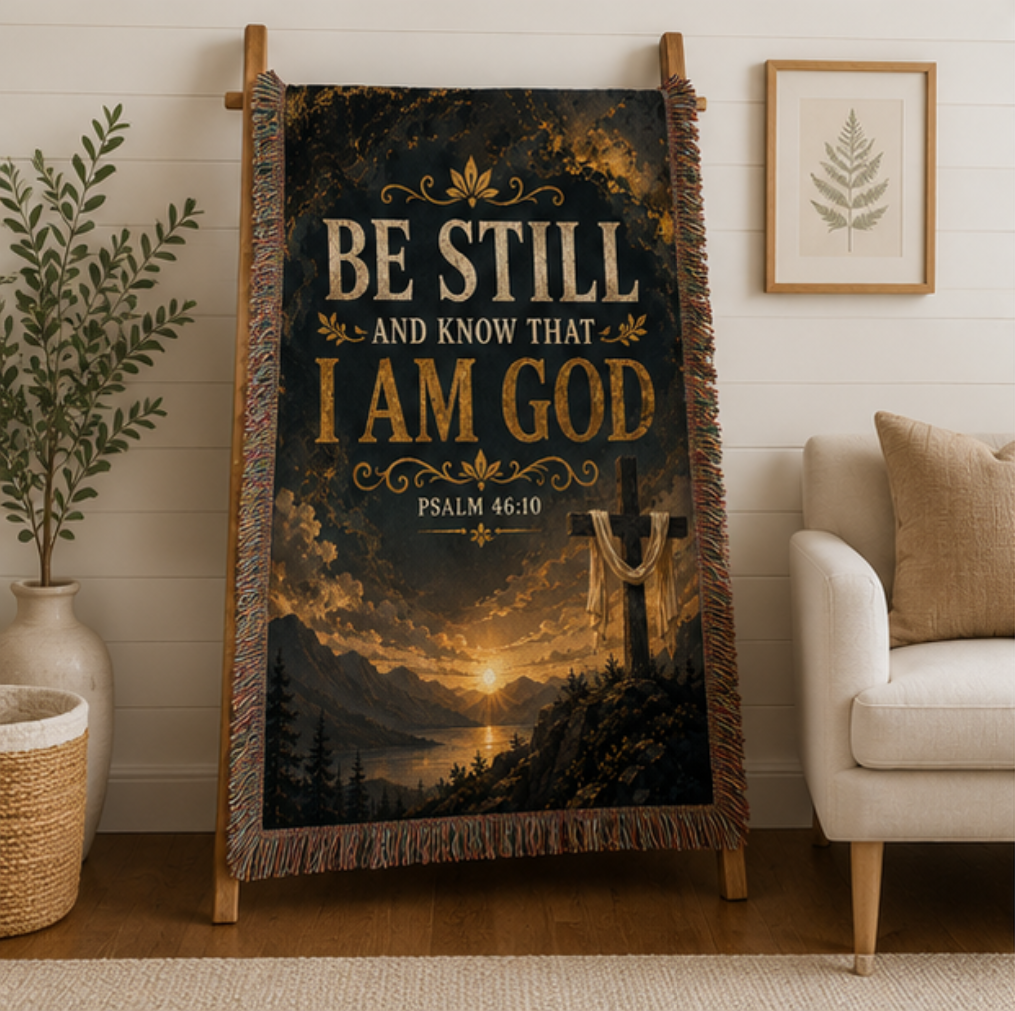 Christian Inspirational Woven Blanket — “Be Still I Am God” Scripture Throw