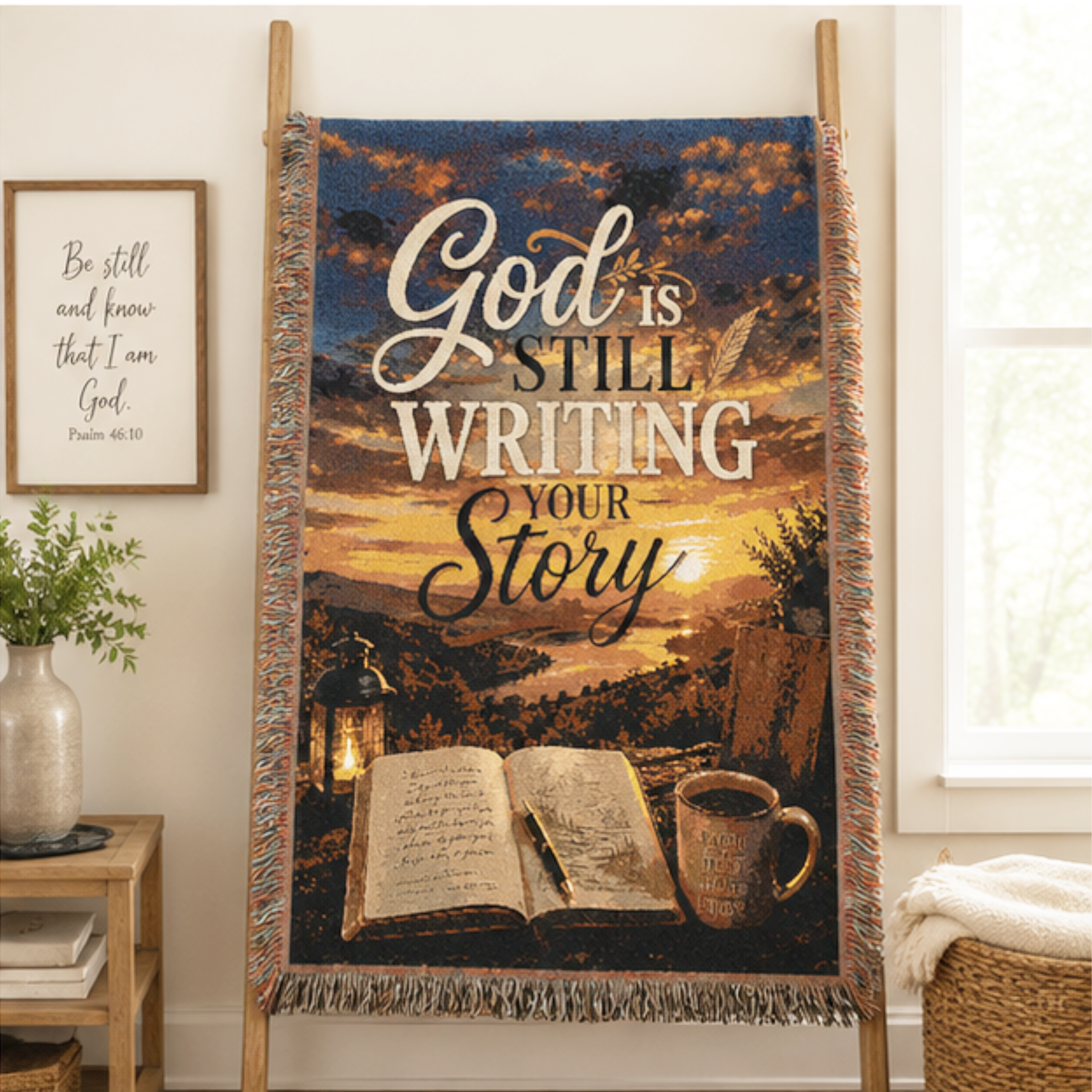 God Is Writing Your Story Woven Blanket — Inspirational Christian Throw for Faith, Prayer & Comfort