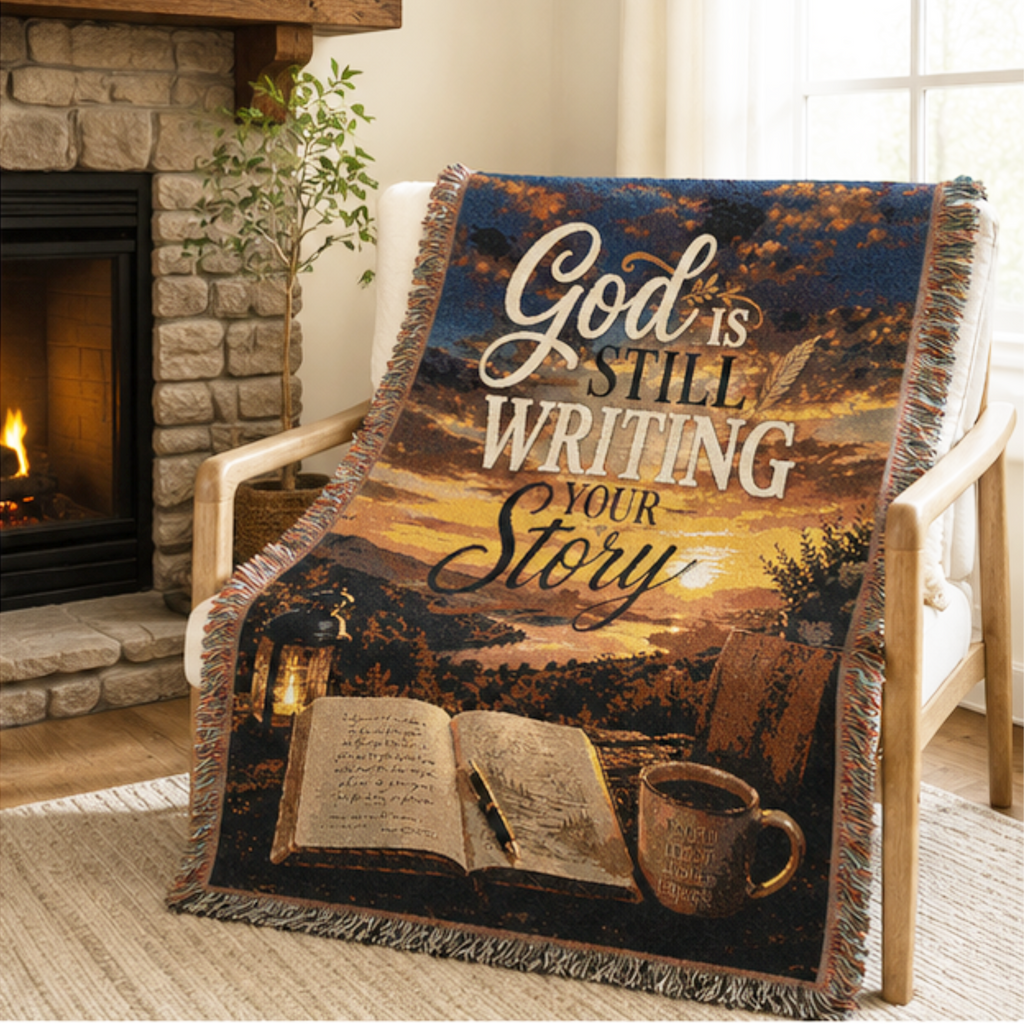 God Is Writing Your Story Woven Blanket — Inspirational Christian Throw for Faith, Prayer & Comfort