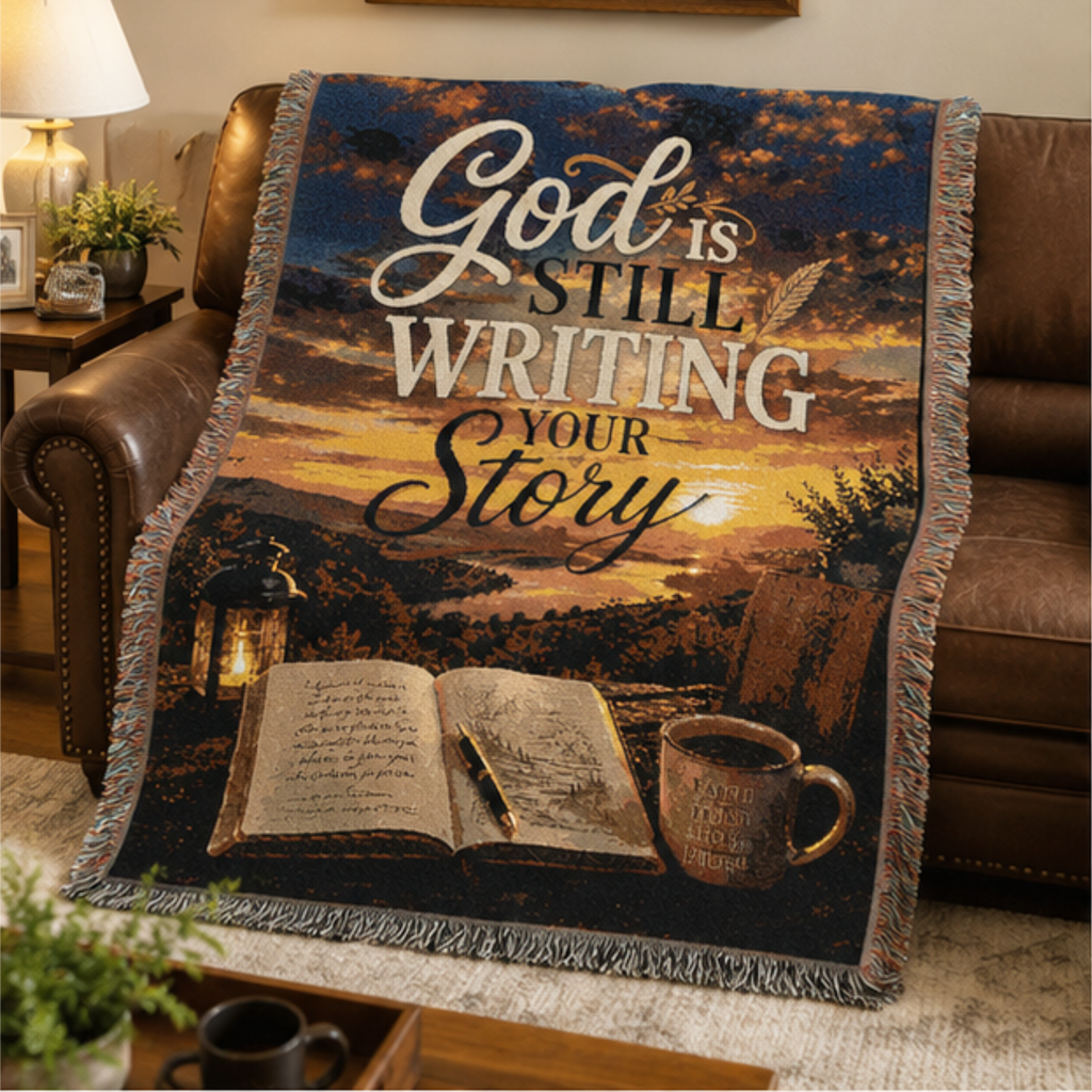 God Is Writing Your Story Woven Blanket — Inspirational Christian Throw for Faith, Prayer & Comfort