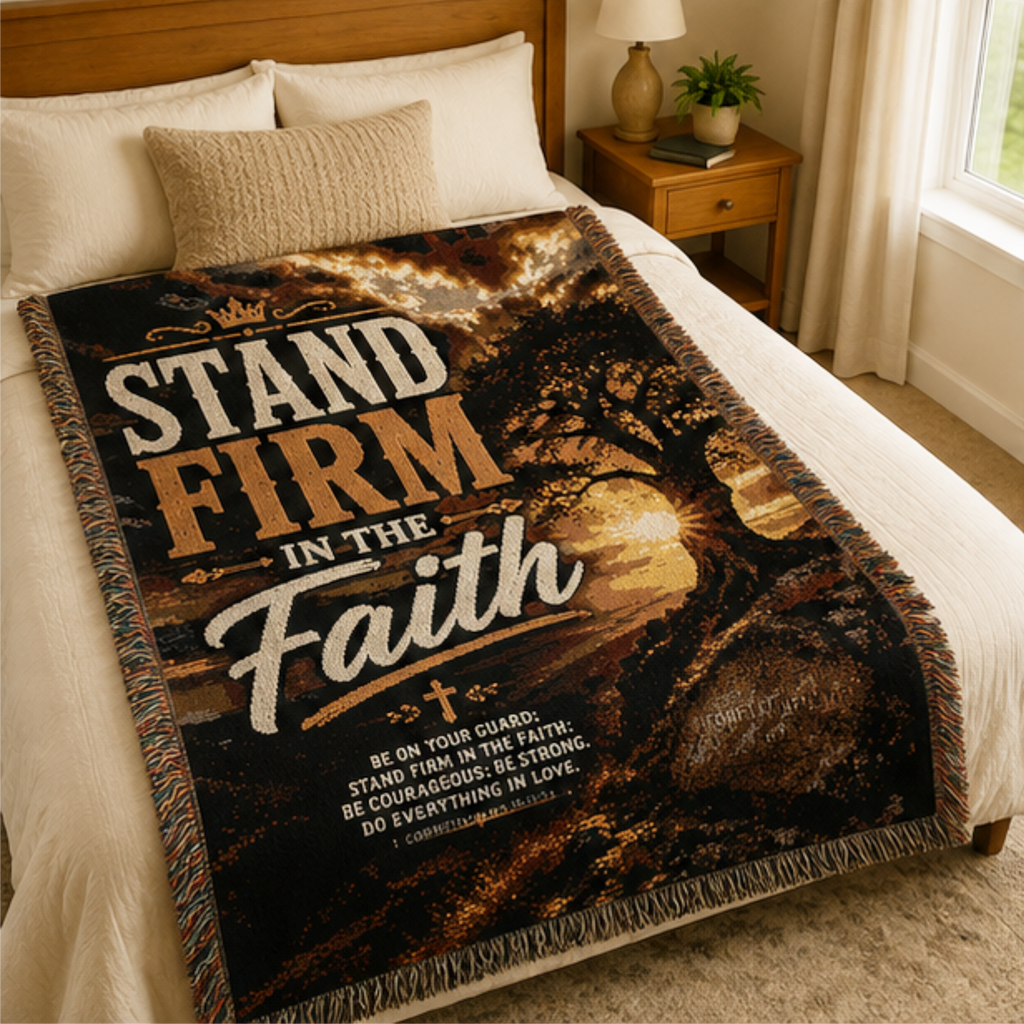 Stand Firm in Faith Woven Blanket | Inspirational Christian Throw