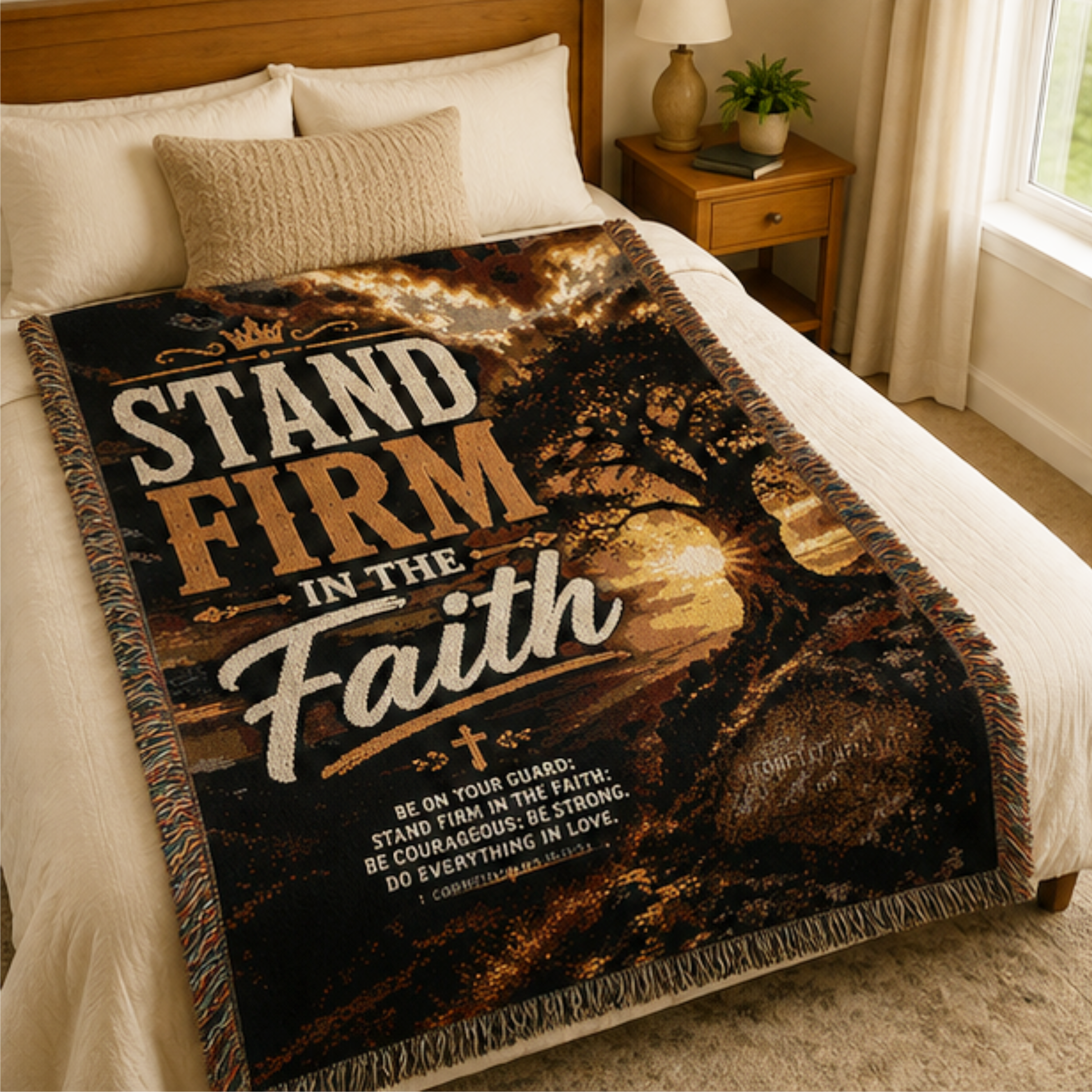 Stand Firm in Faith Woven Blanket | Inspirational Christian Throw