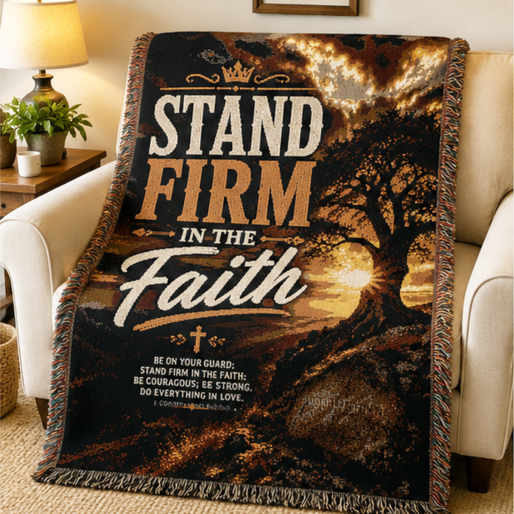 Stand Firm in Faith Woven Blanket | Inspirational Christian Throw