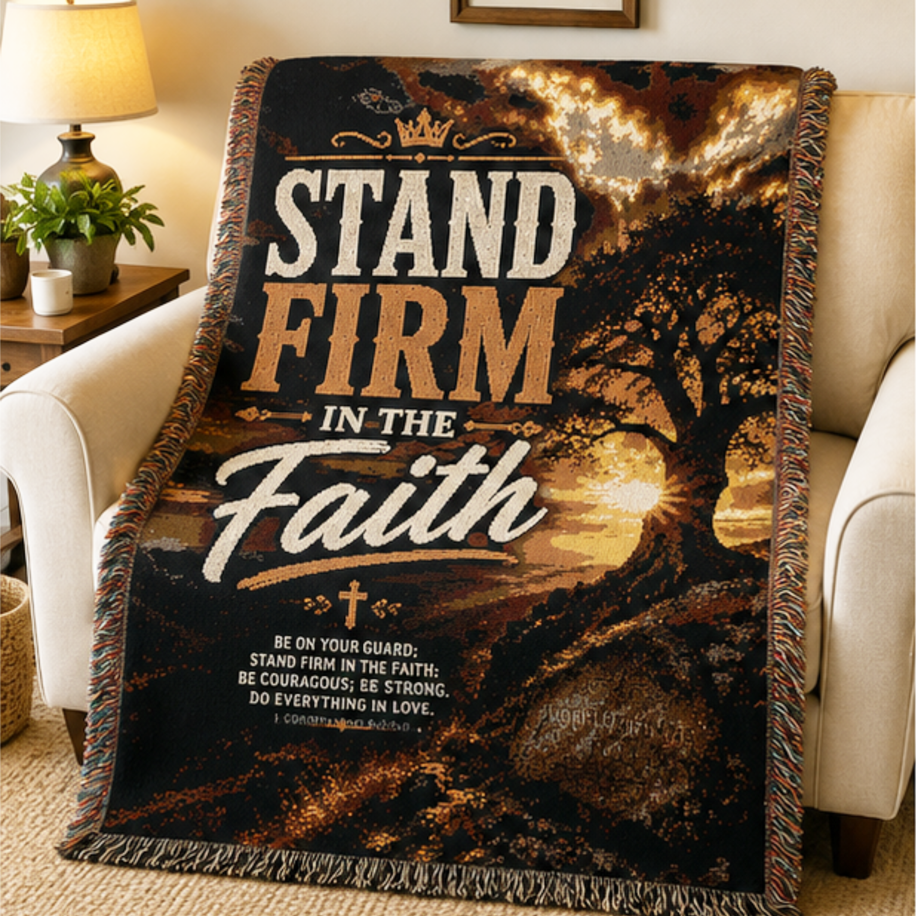 Stand Firm in Faith Woven Blanket | Inspirational Christian Throw