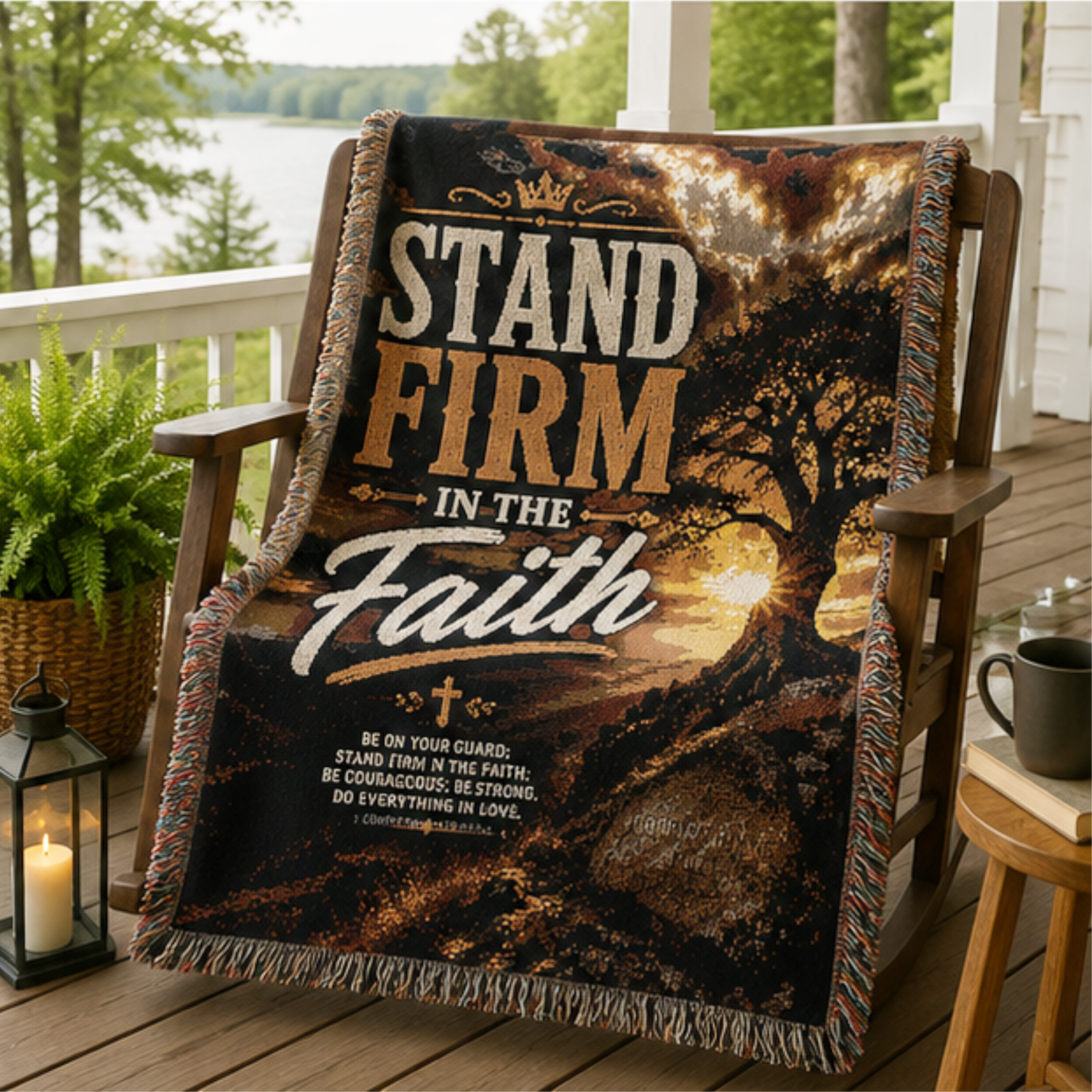 Stand Firm in Faith Woven Blanket | Inspirational Christian Throw