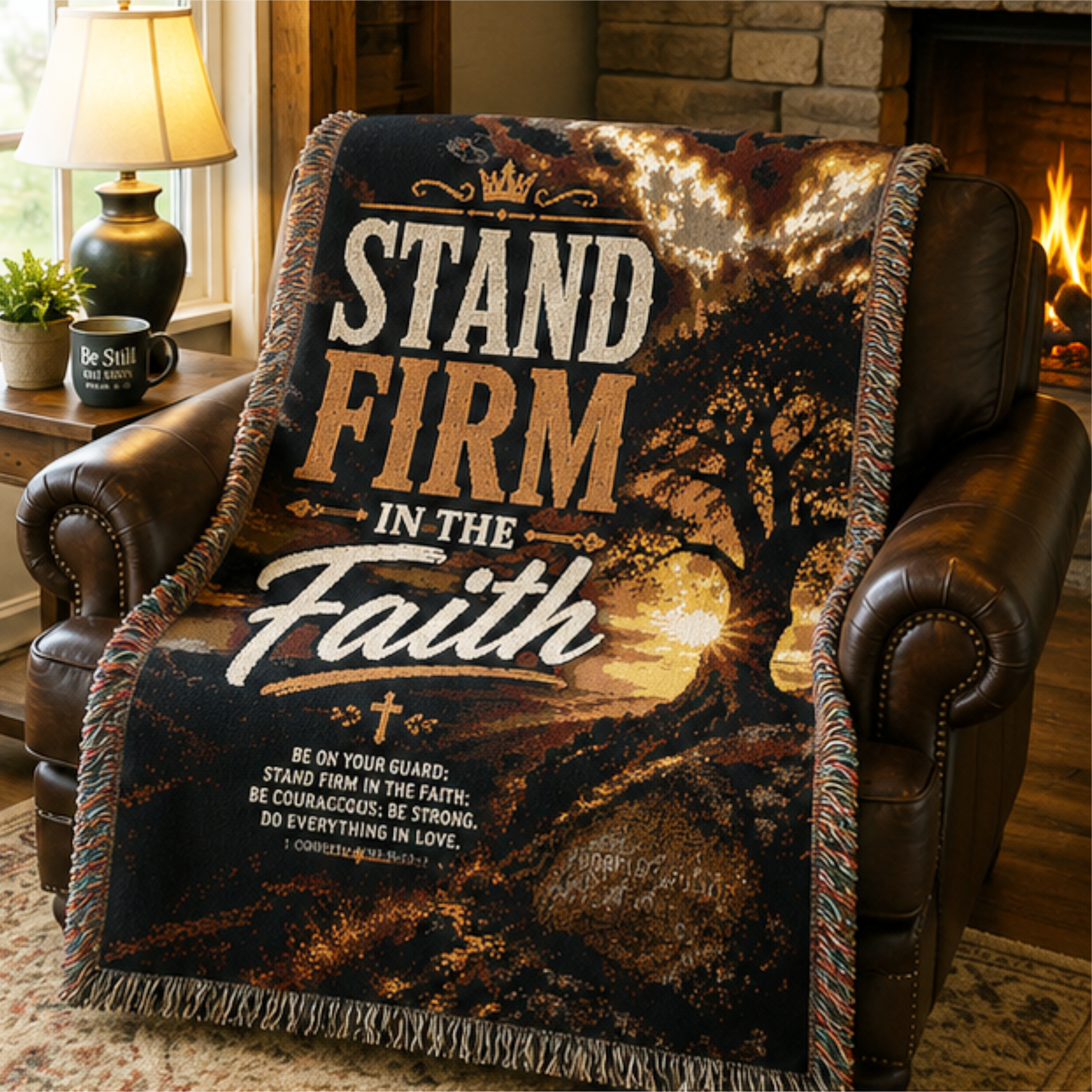 Stand Firm in Faith Woven Blanket | Inspirational Christian Throw