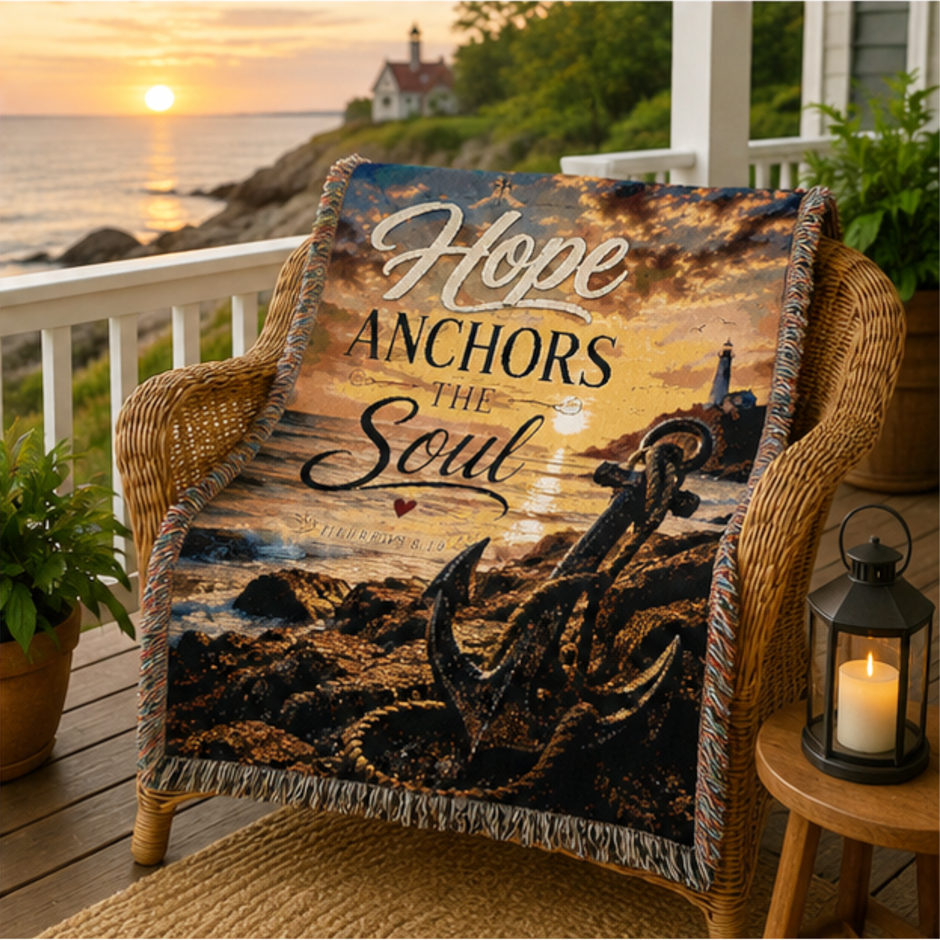 Hope Anchors the Soul Woven Blanket — Inspirational Nautical Throw