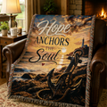 Hope Anchors the Soul Woven Blanket — Inspirational Nautical Throw