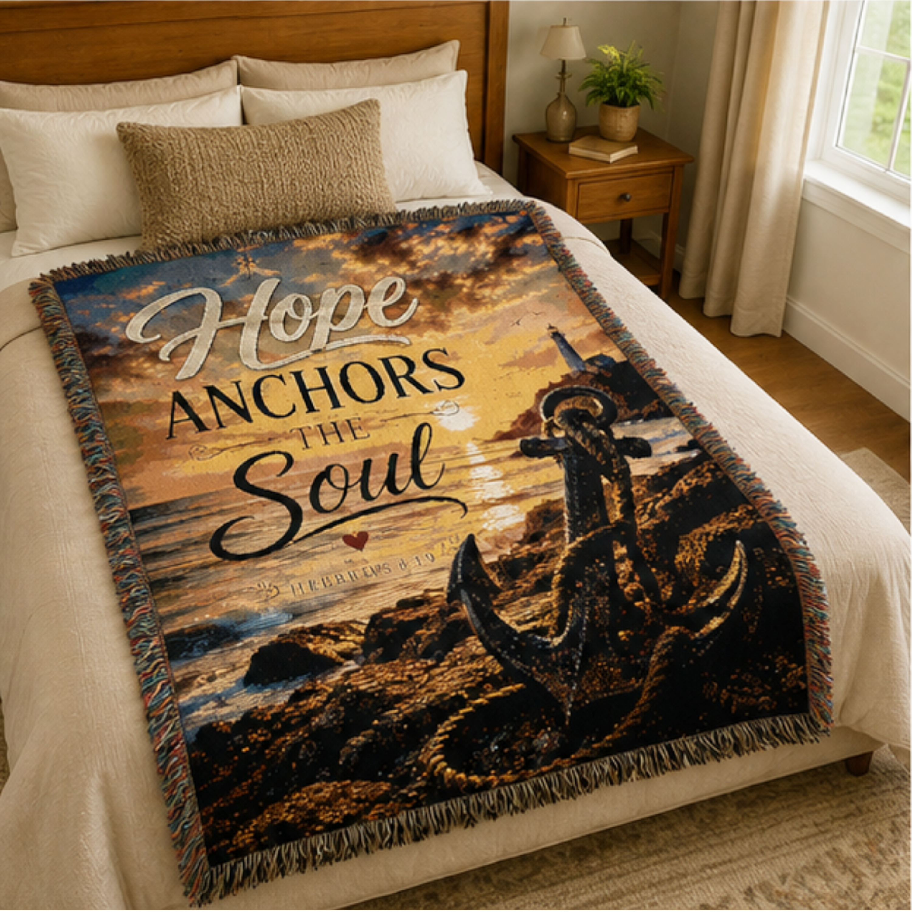 Hope Anchors the Soul Woven Blanket — Inspirational Nautical Throw