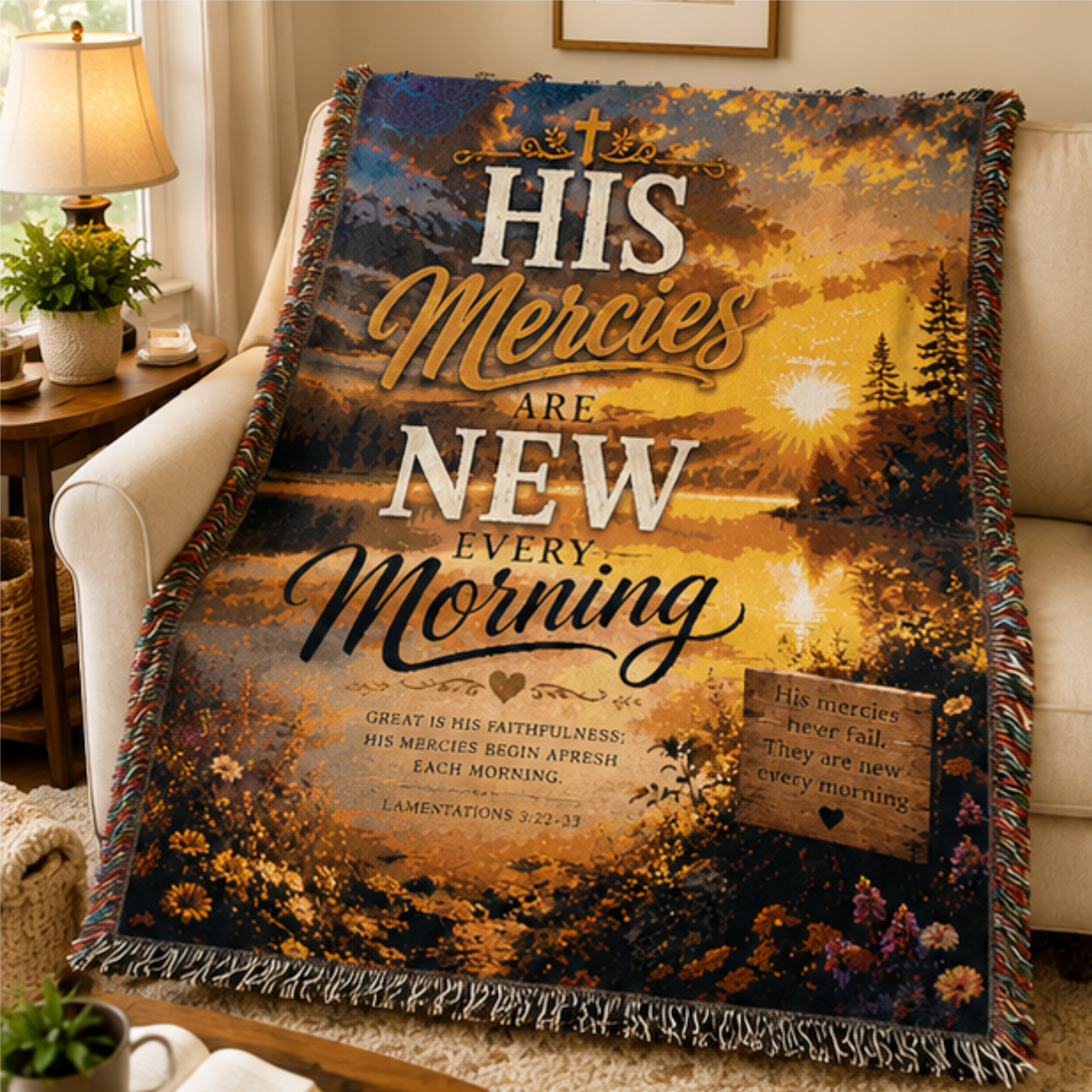Woven Blanket His Mercies Are New Inspirational Christian Throw