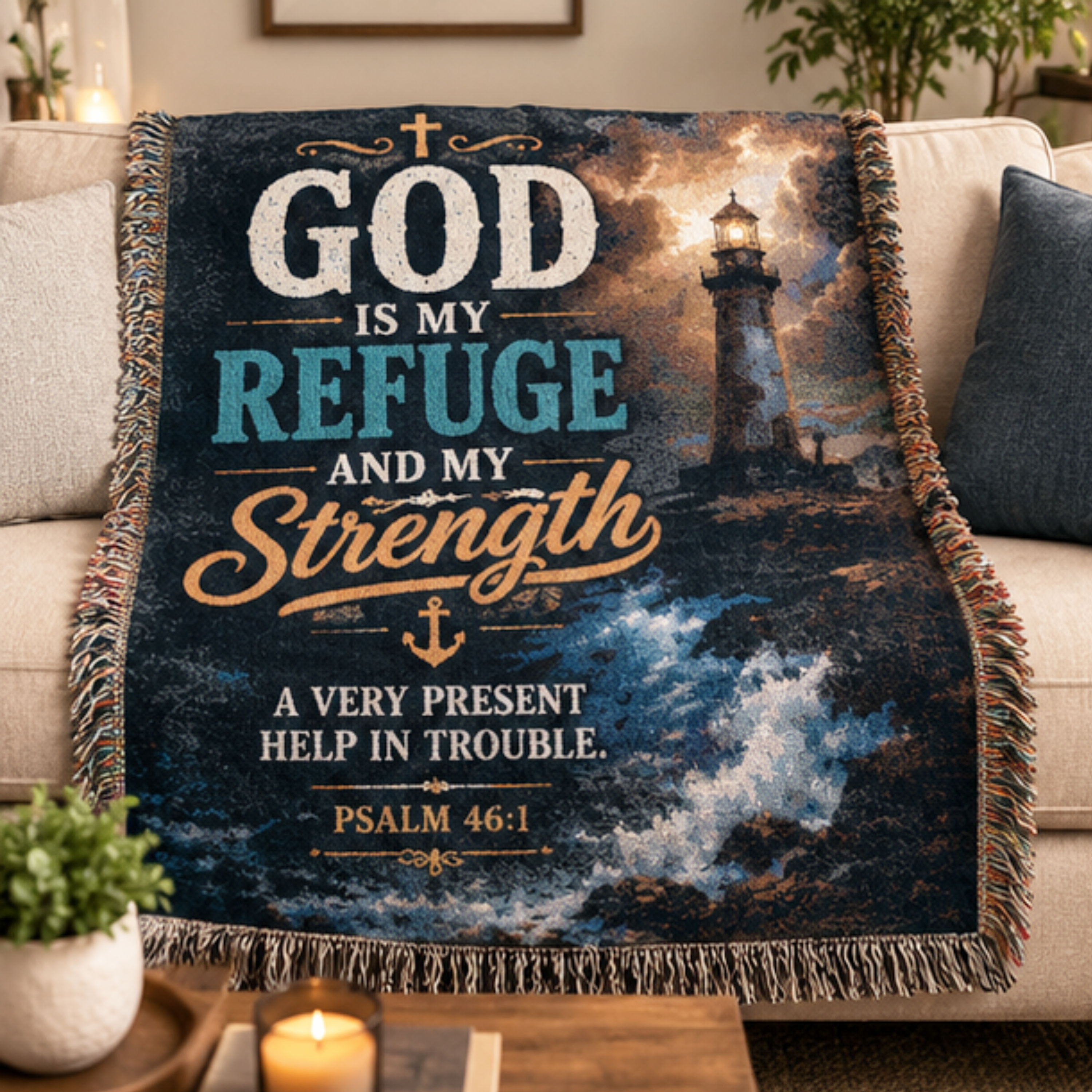 God Is My Refuge and My Strength Woven Blanket | Psalm 46:1 Christian Throw | Inspirational Faith Gift