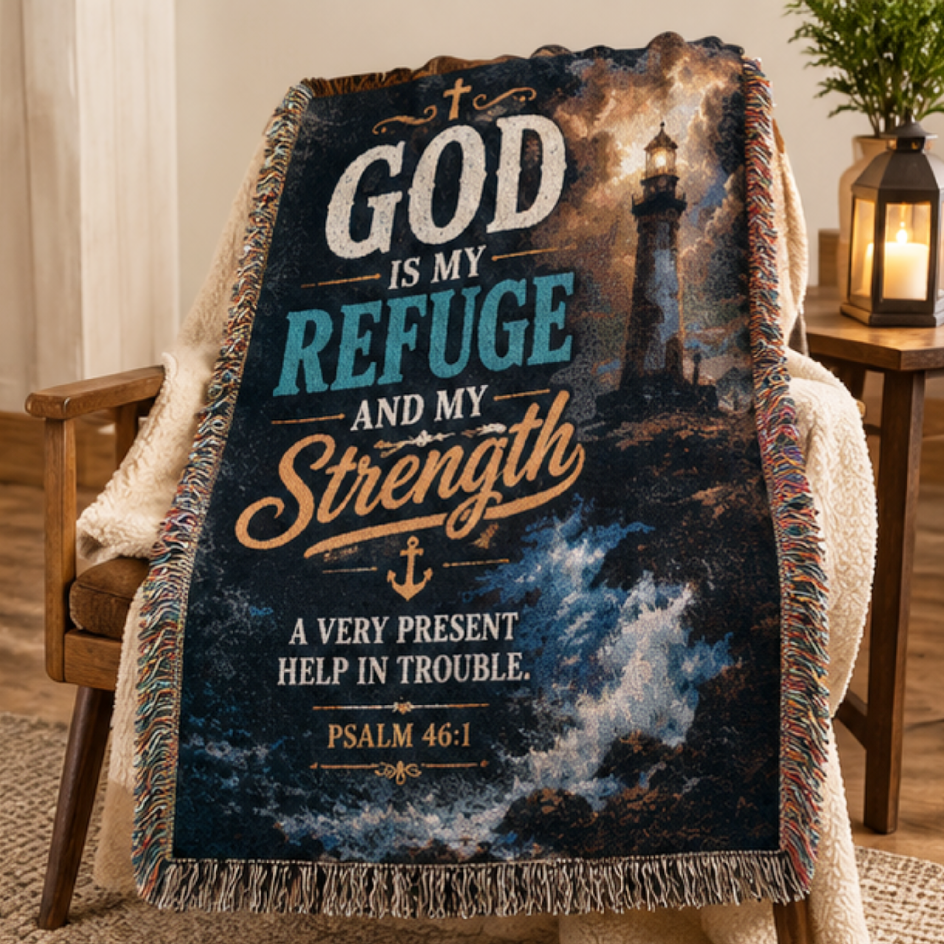 God Is My Refuge and My Strength Woven Blanket | Psalm 46:1 Christian Throw | Inspirational Faith Gift